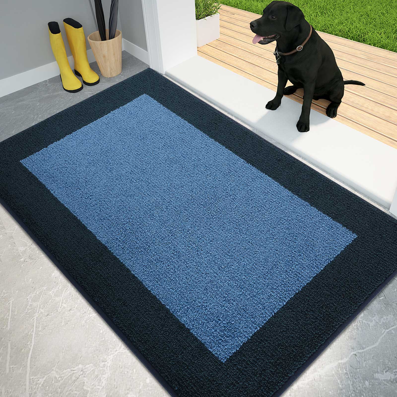 Machine Washable Bordered Dirt Trapper Door Mat