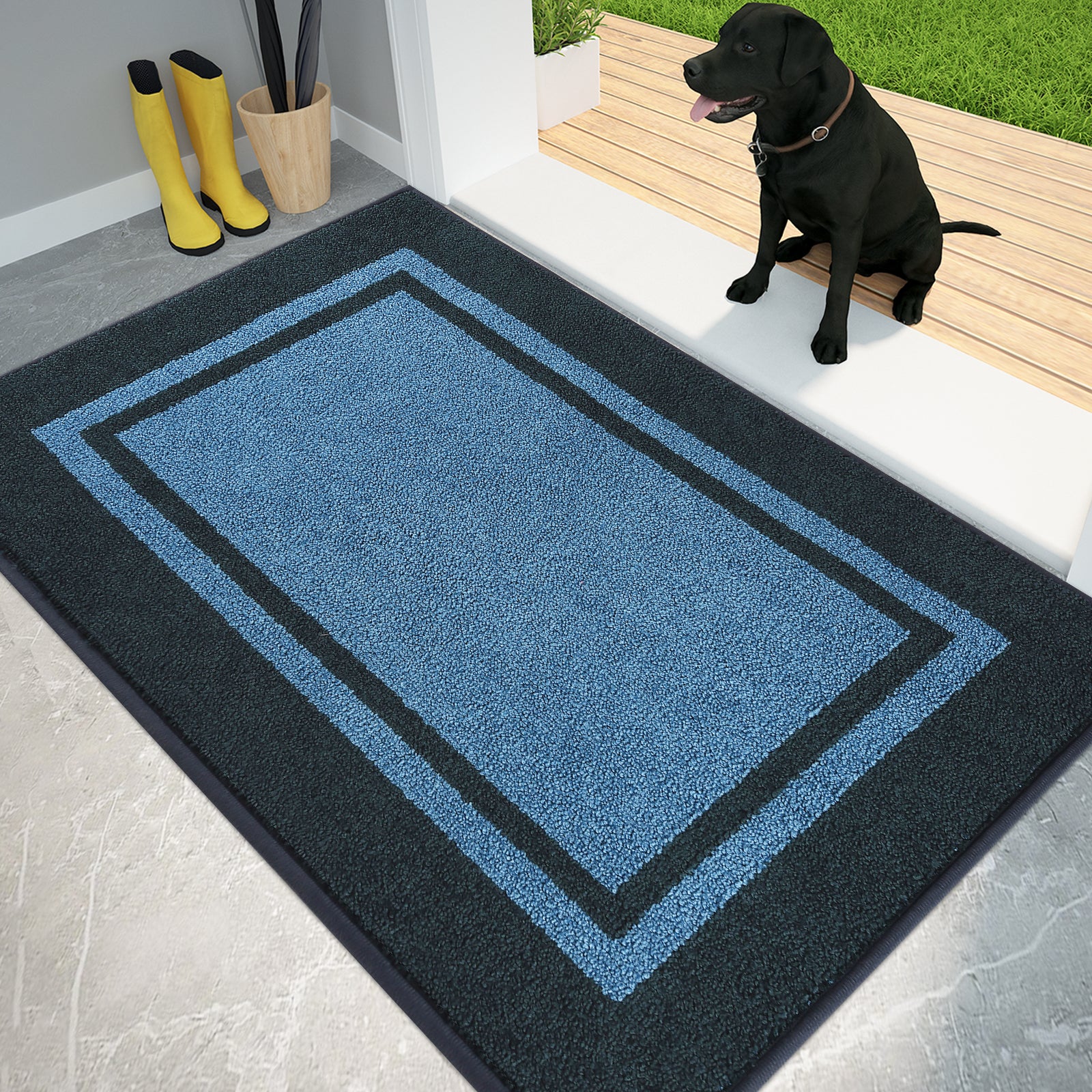 Machine Washable Bordered Dirt Trapper Door Mat
