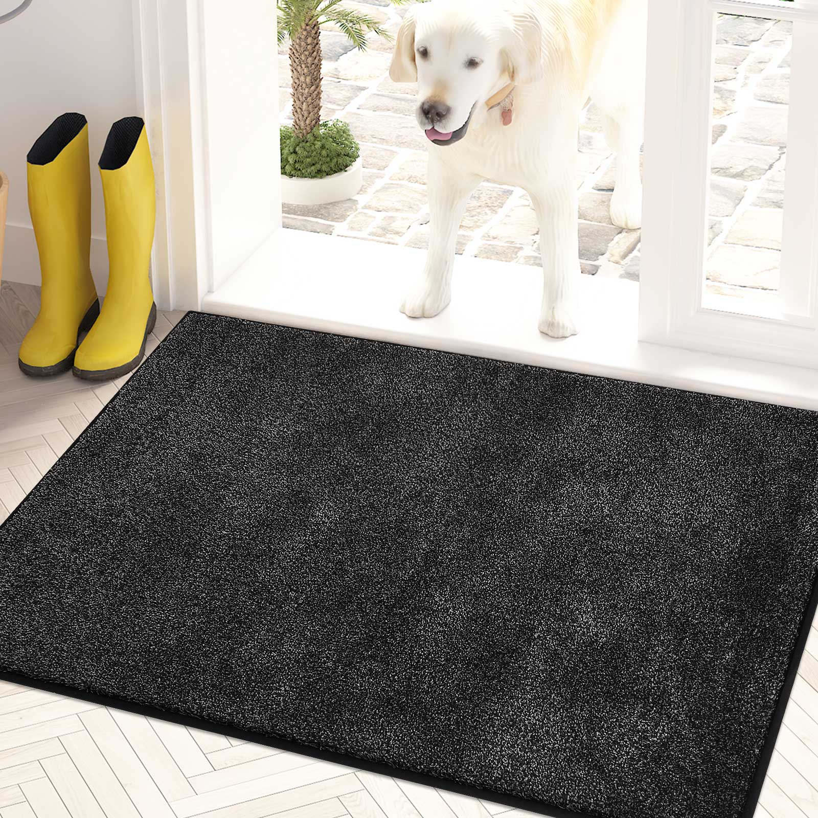Machine Washable Solid Dirt Trapper Door Mat