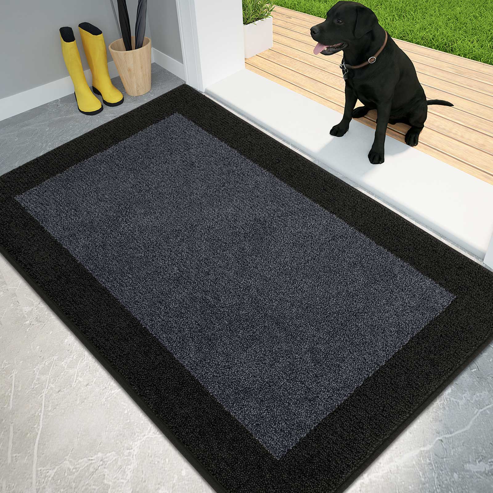 Machine Washable Bordered Dirt Trapper Door Mat