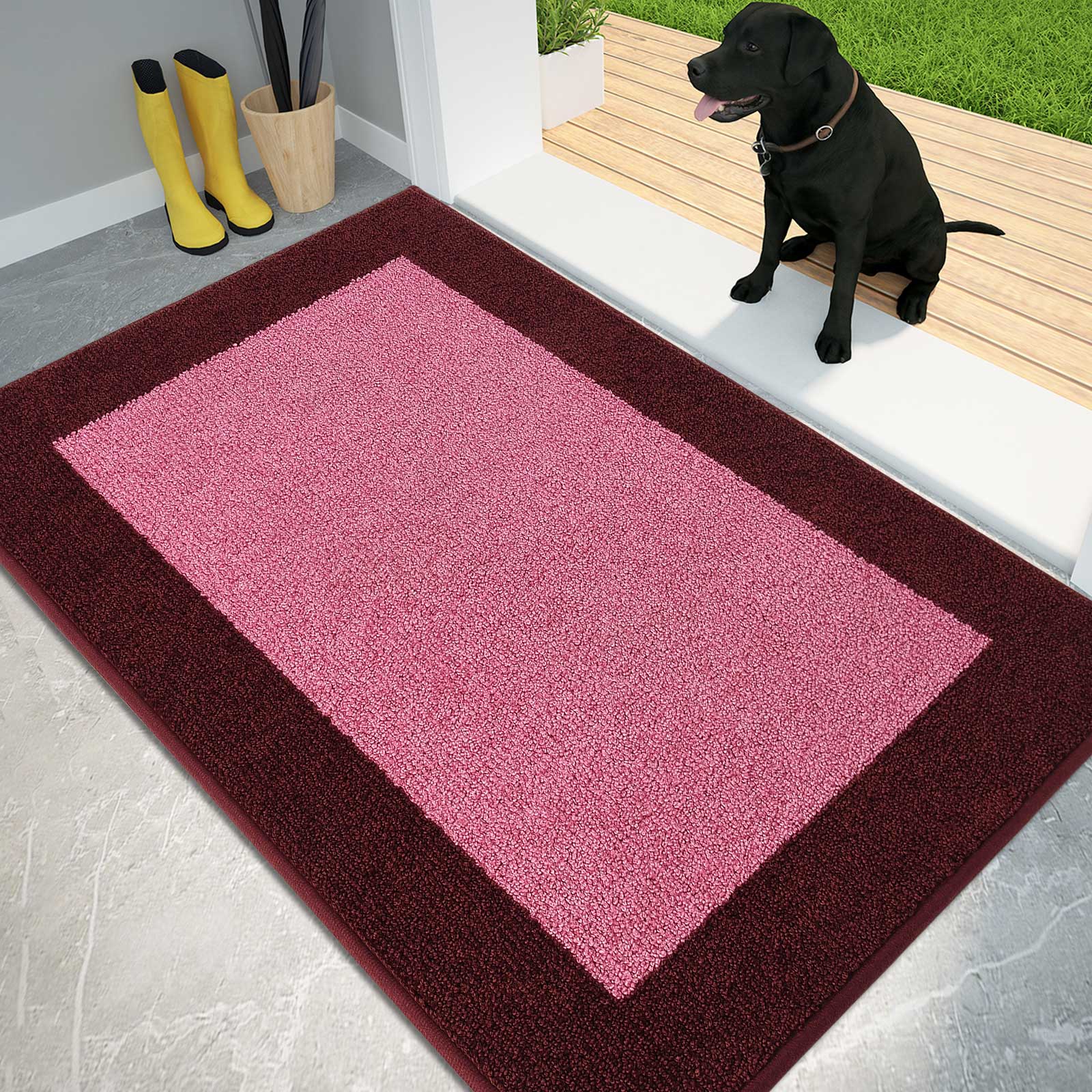 Machine Washable Bordered Dirt Trapper Door Mat