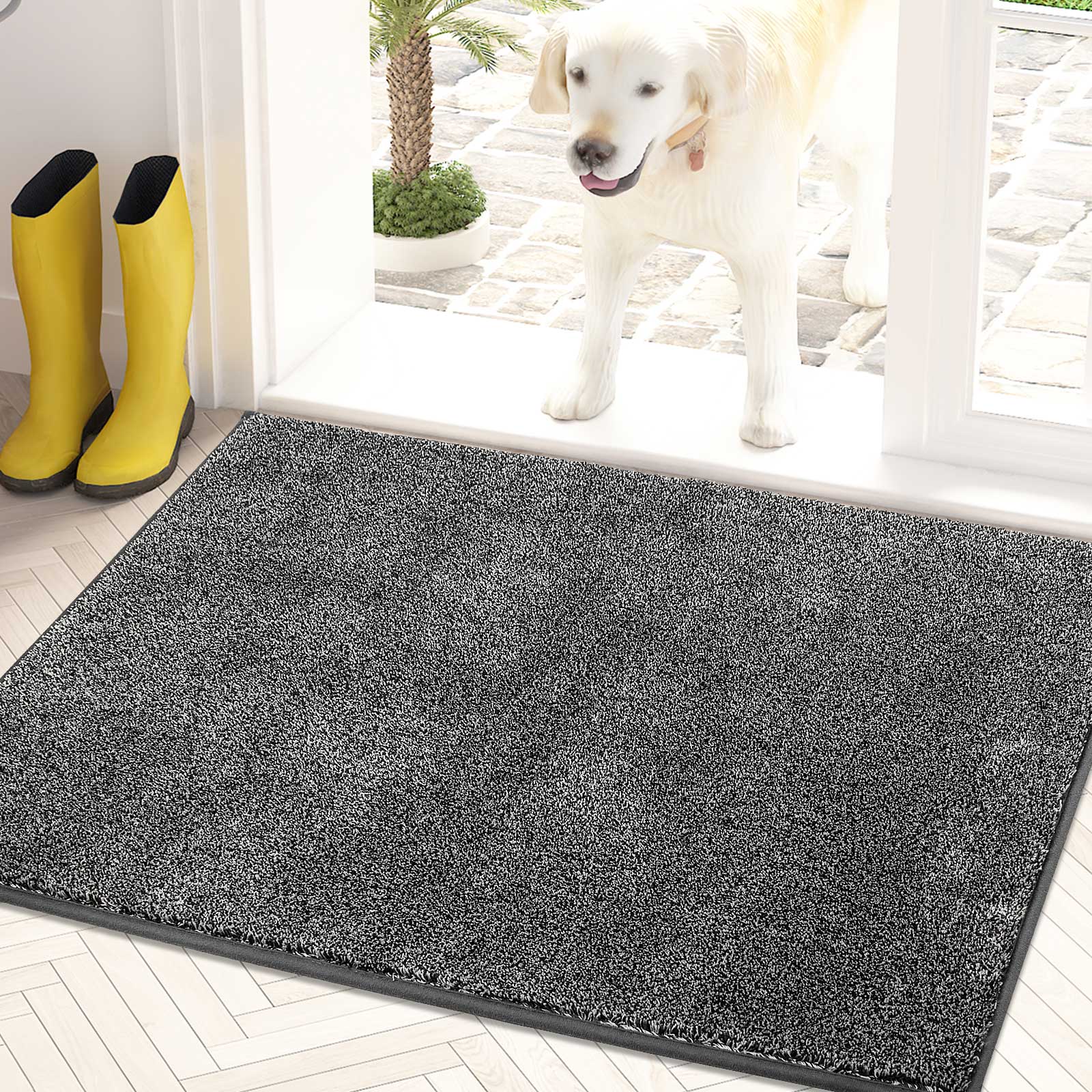 Machine Washable Solid Dirt Trapper Door Mat