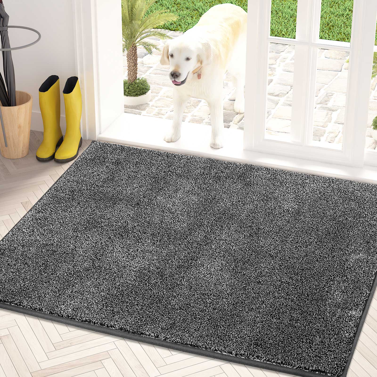 Machine Washable Solid Dirt Trapper Door Mat