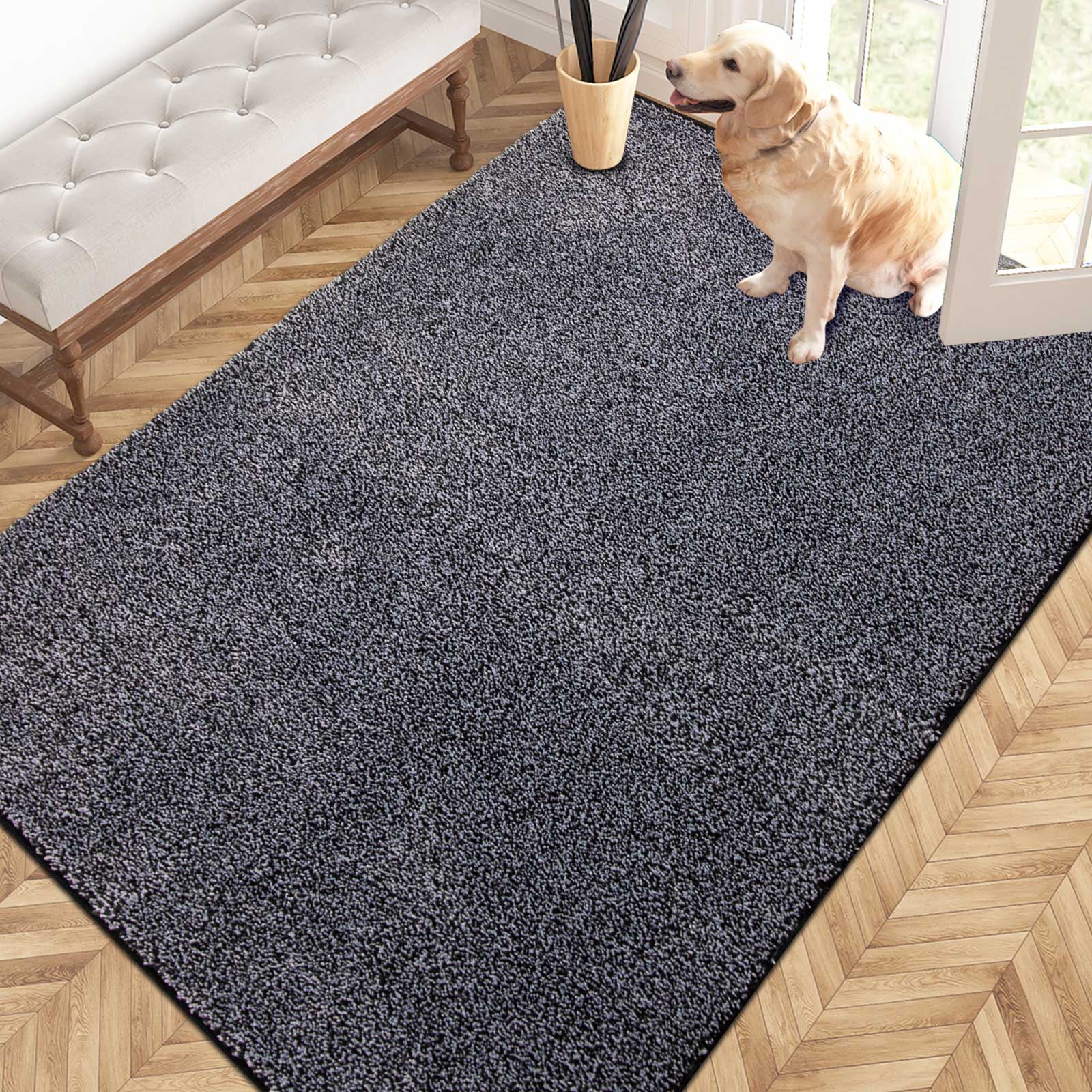 Machine Washable Solid Dirt Trapper Door Mat