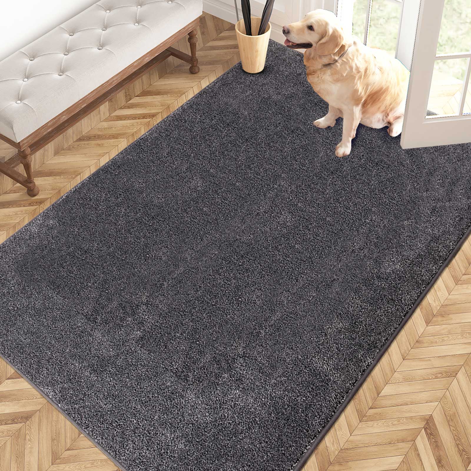 Machine Washable Solid Dirt Trapper Door Mat
