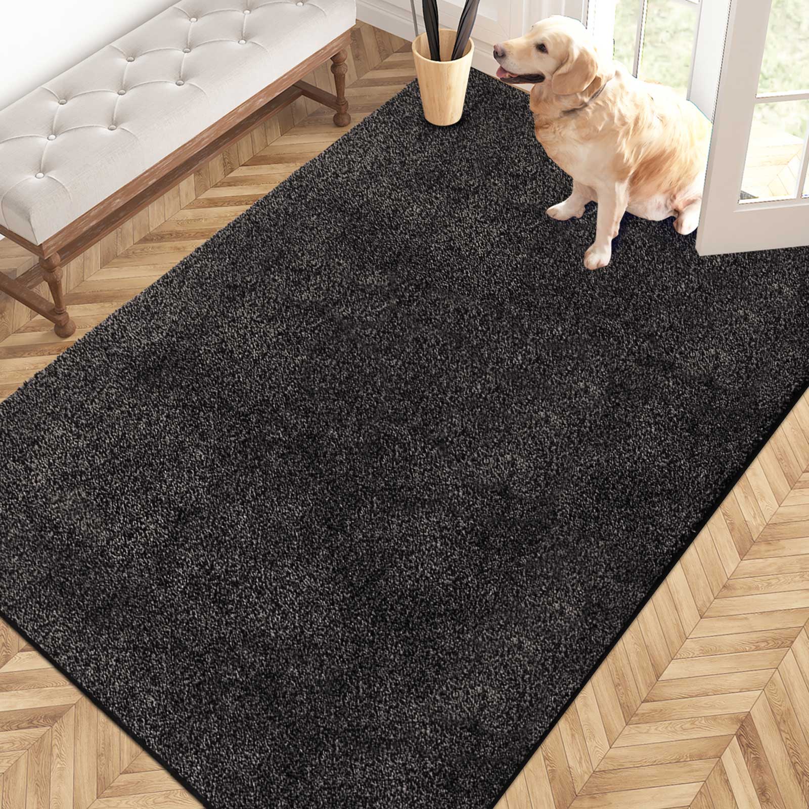 Machine Washable Solid Dirt Trapper Door Mat