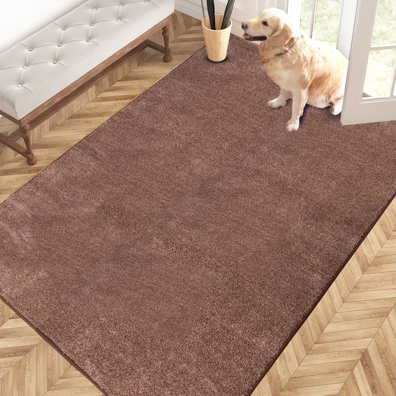 Machine Washable Solid Dirt Trapper Door Mat