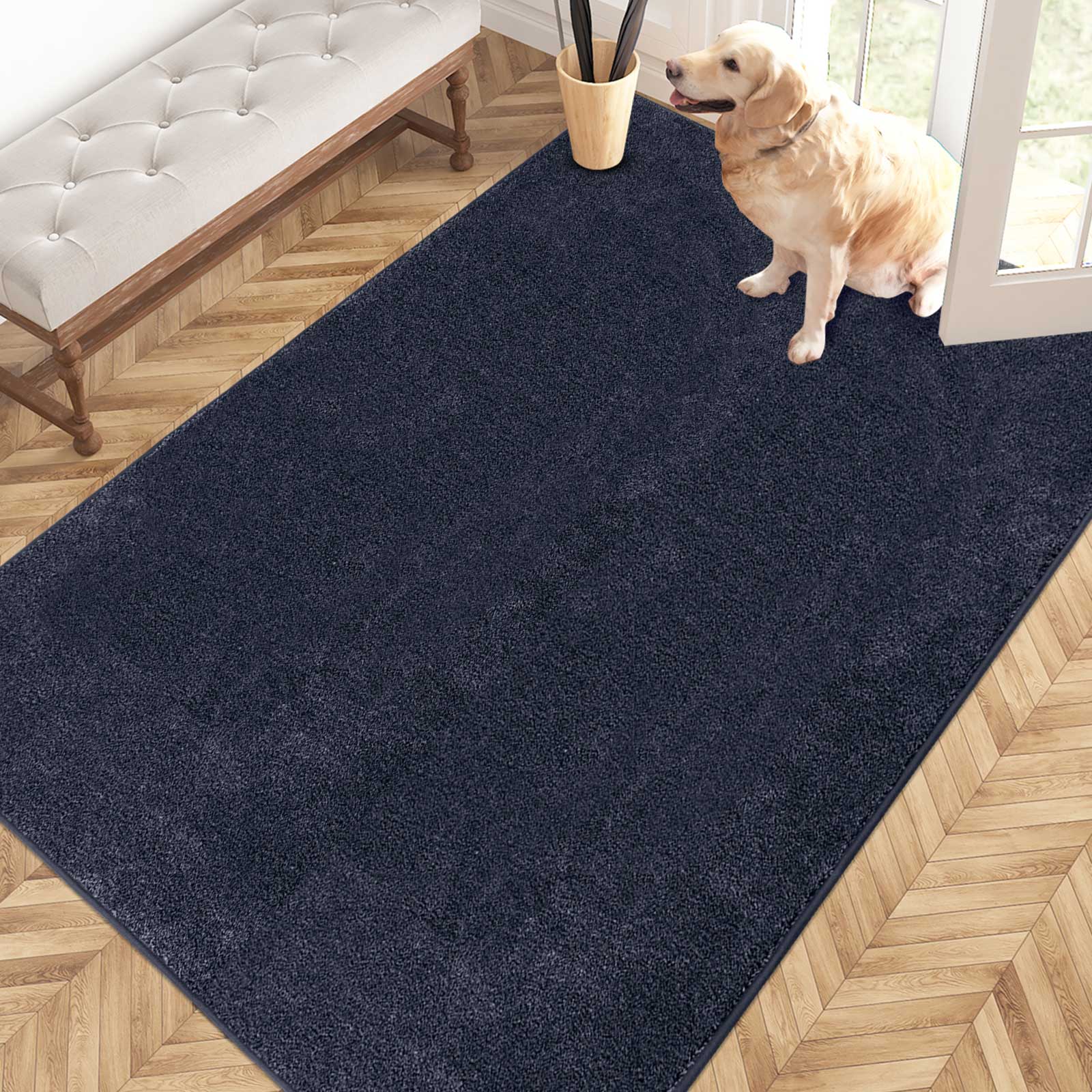 Machine Washable Solid Dirt Trapper Door Mat