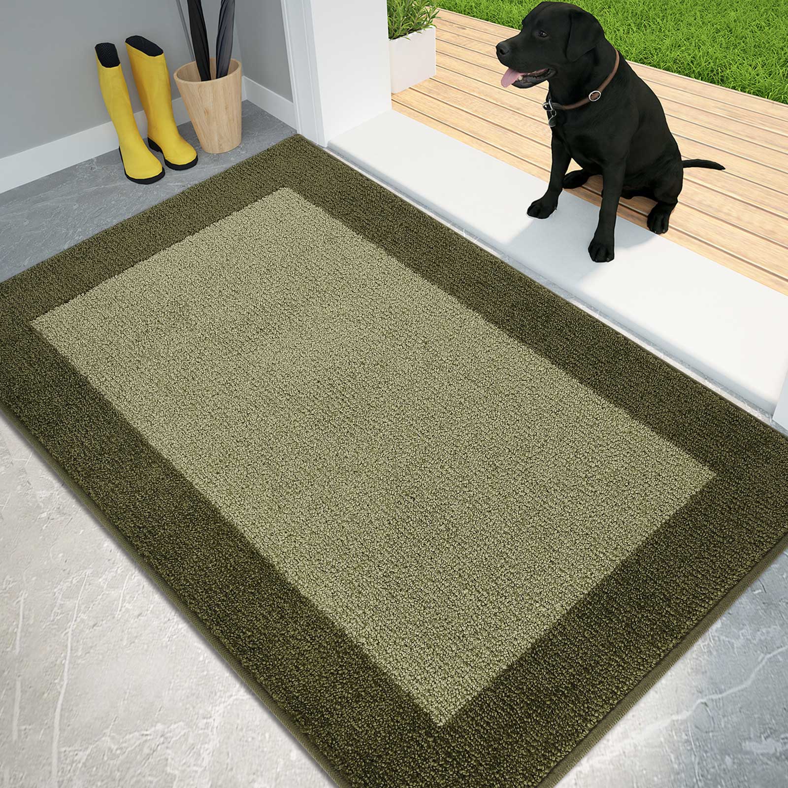 Machine Washable Bordered Dirt Trapper Door Mat