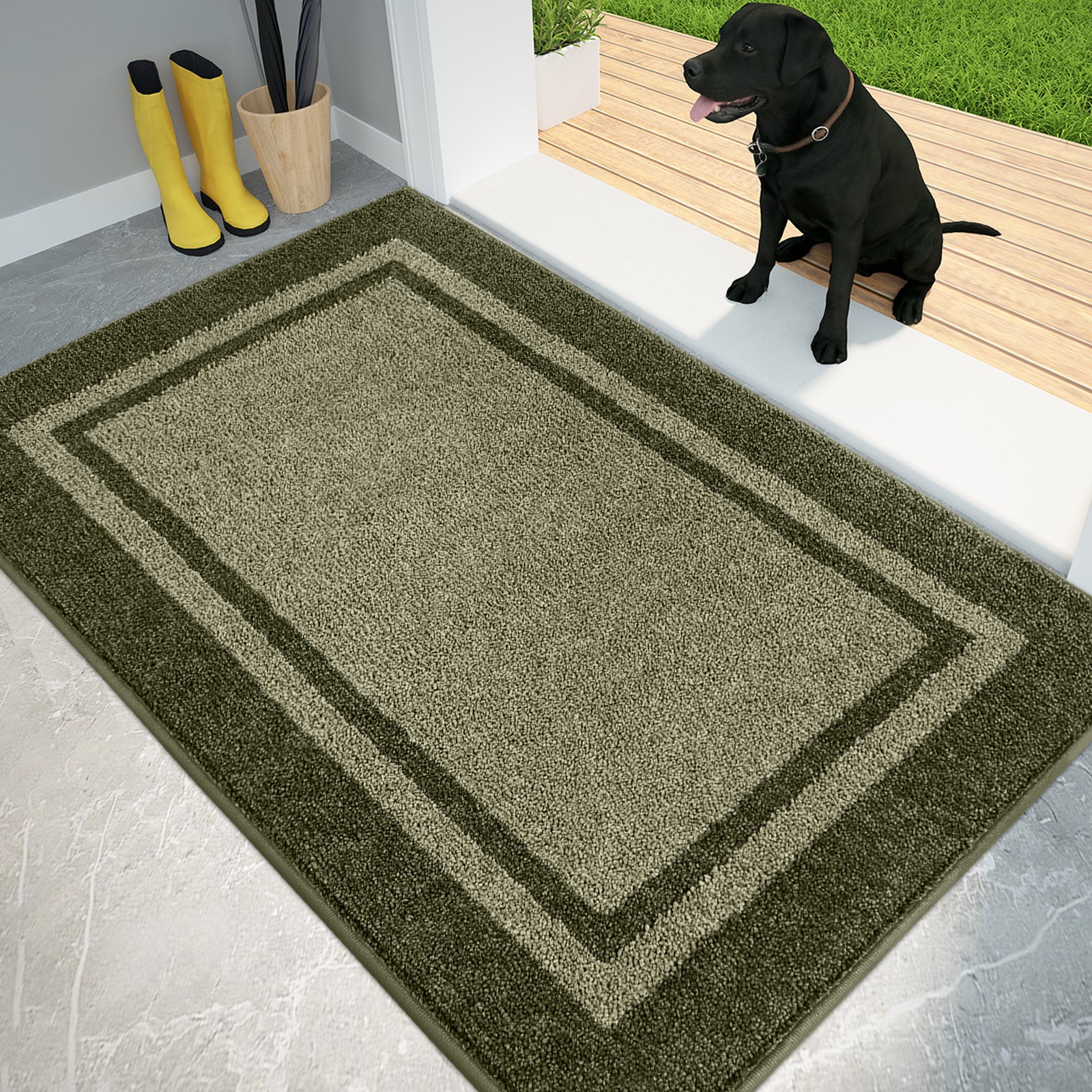 Machine Washable Bordered Dirt Trapper Door Mat