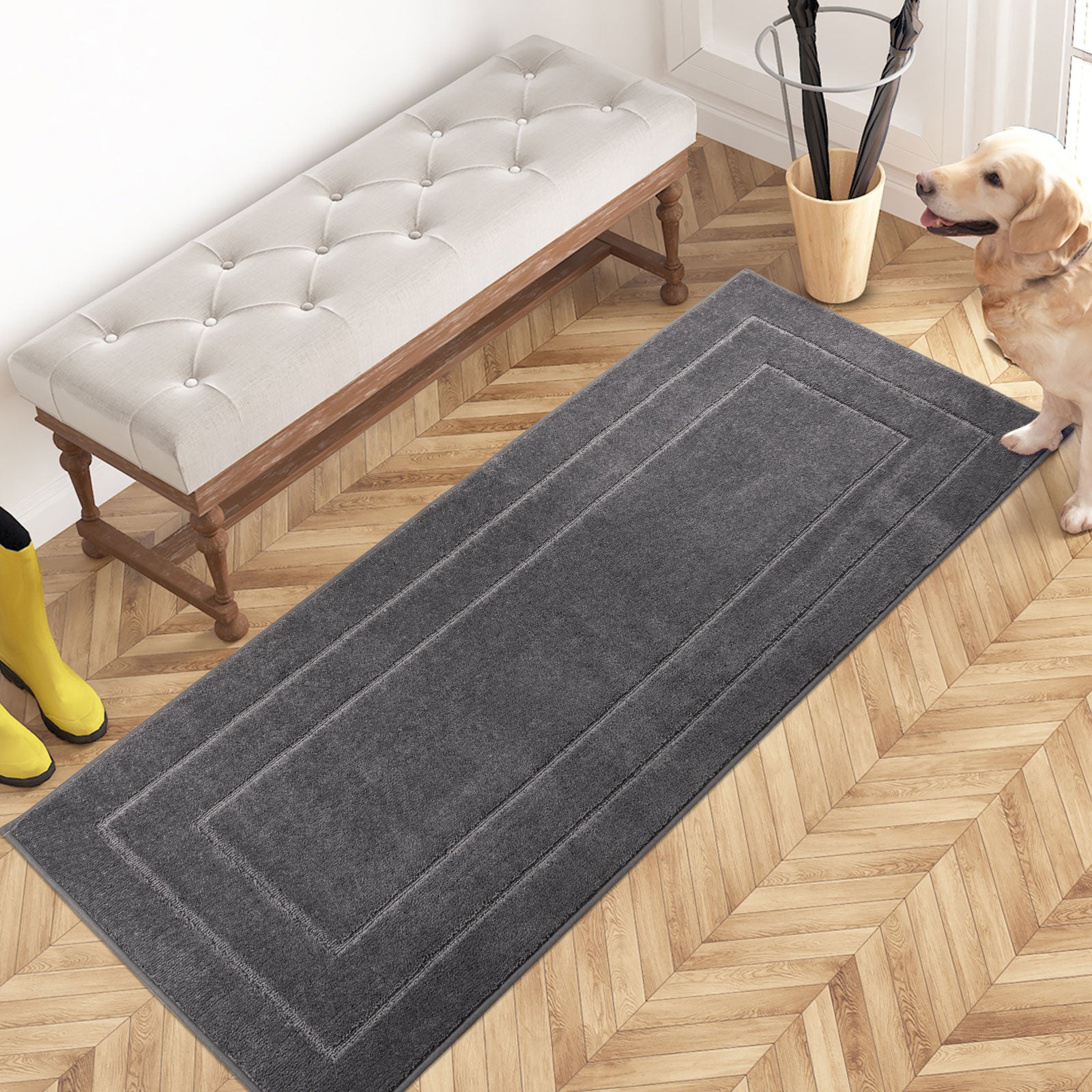 Machine Washable Bordered Dirt Trapper Door Mat