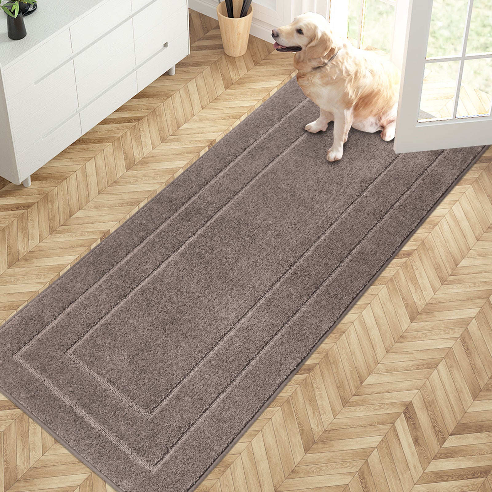 Machine Washable Bordered Dirt Trapper Door Mat