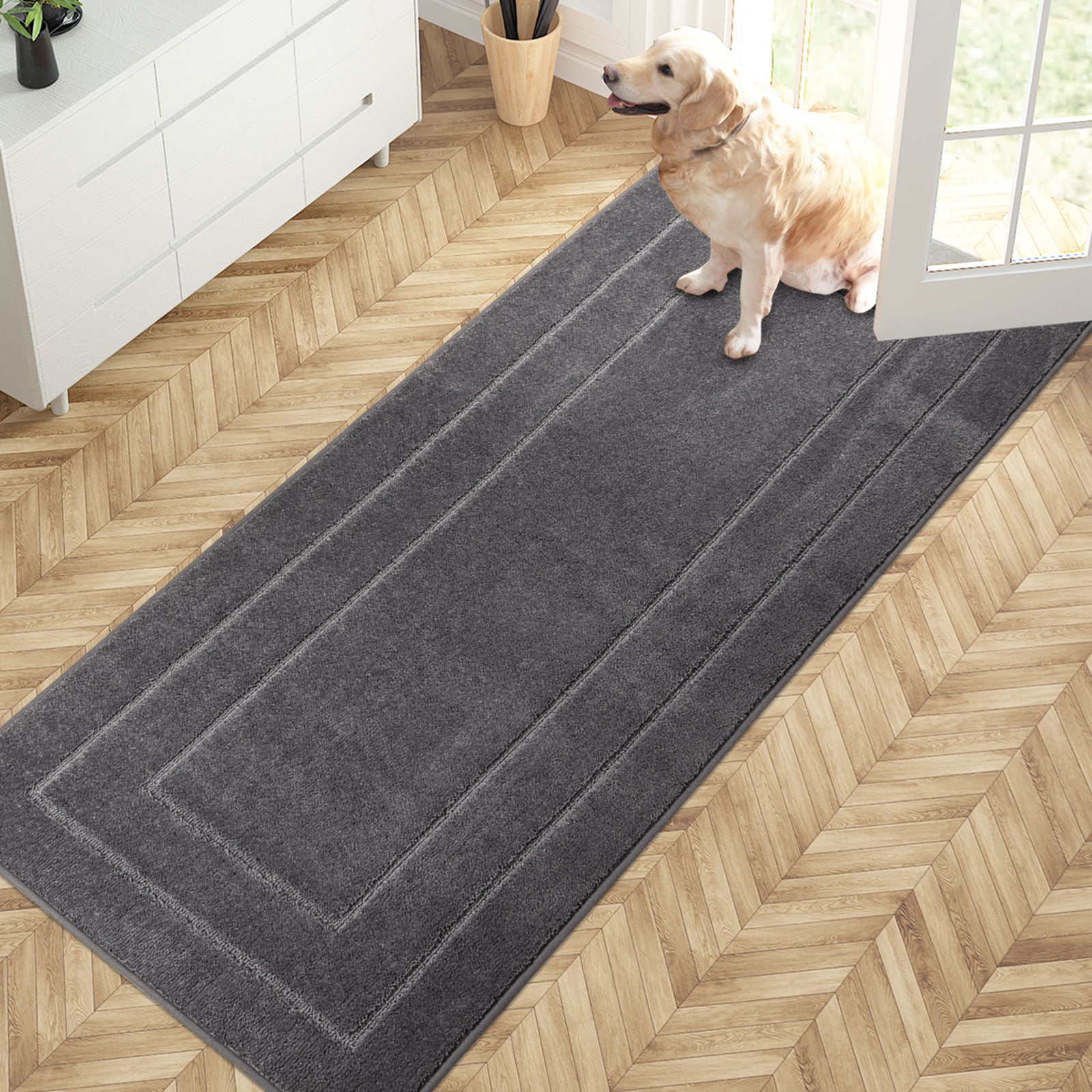 Machine Washable Bordered Dirt Trapper Door Mat
