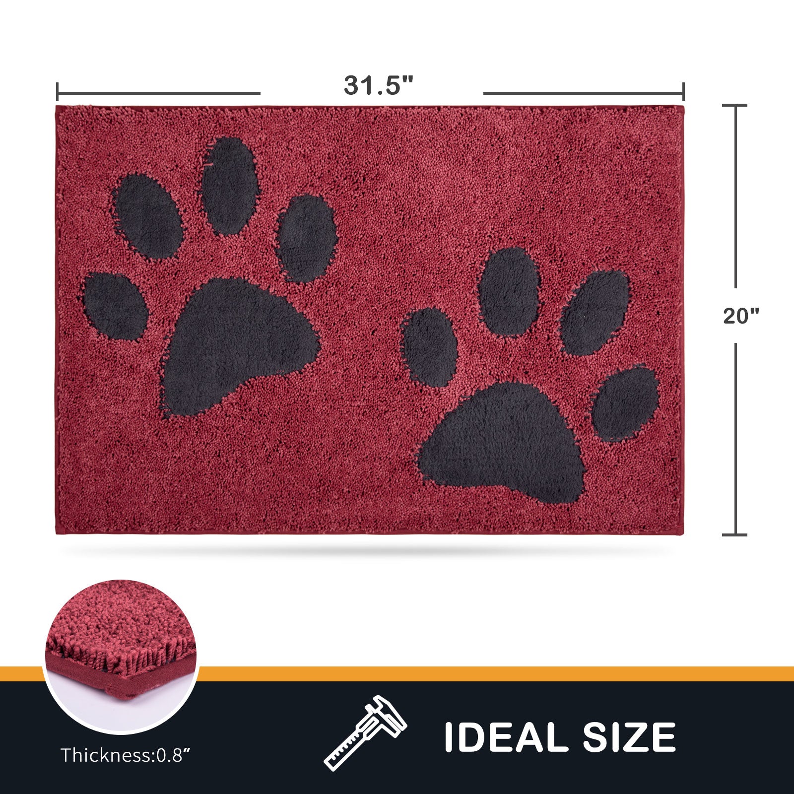 Machine Washable Paw Pattern Dirt Trapper Door Mat