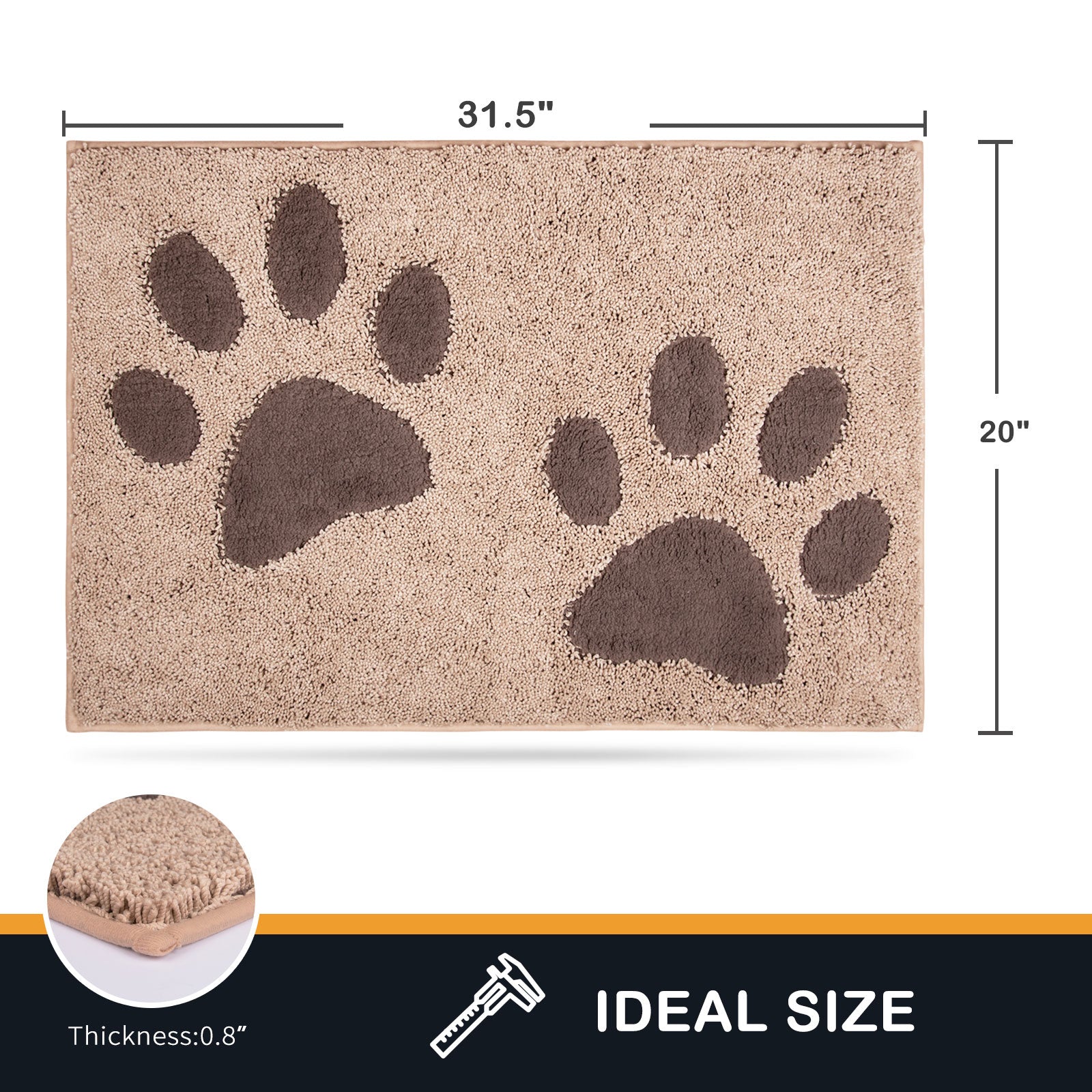 Machine Washable Paw Pattern Dirt Trapper Door Mat