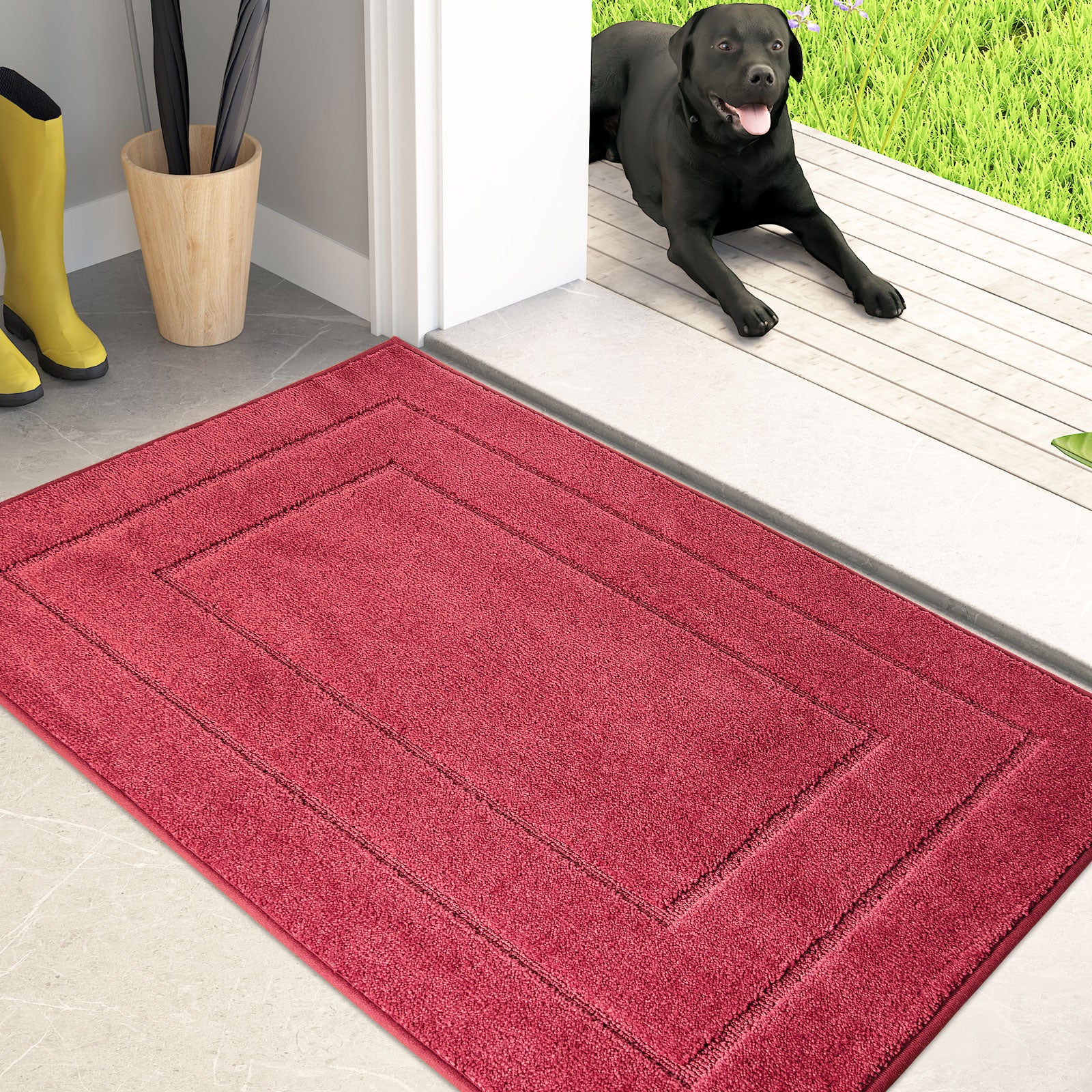Machine Washable Bordered Dirt Trapper Door Mat