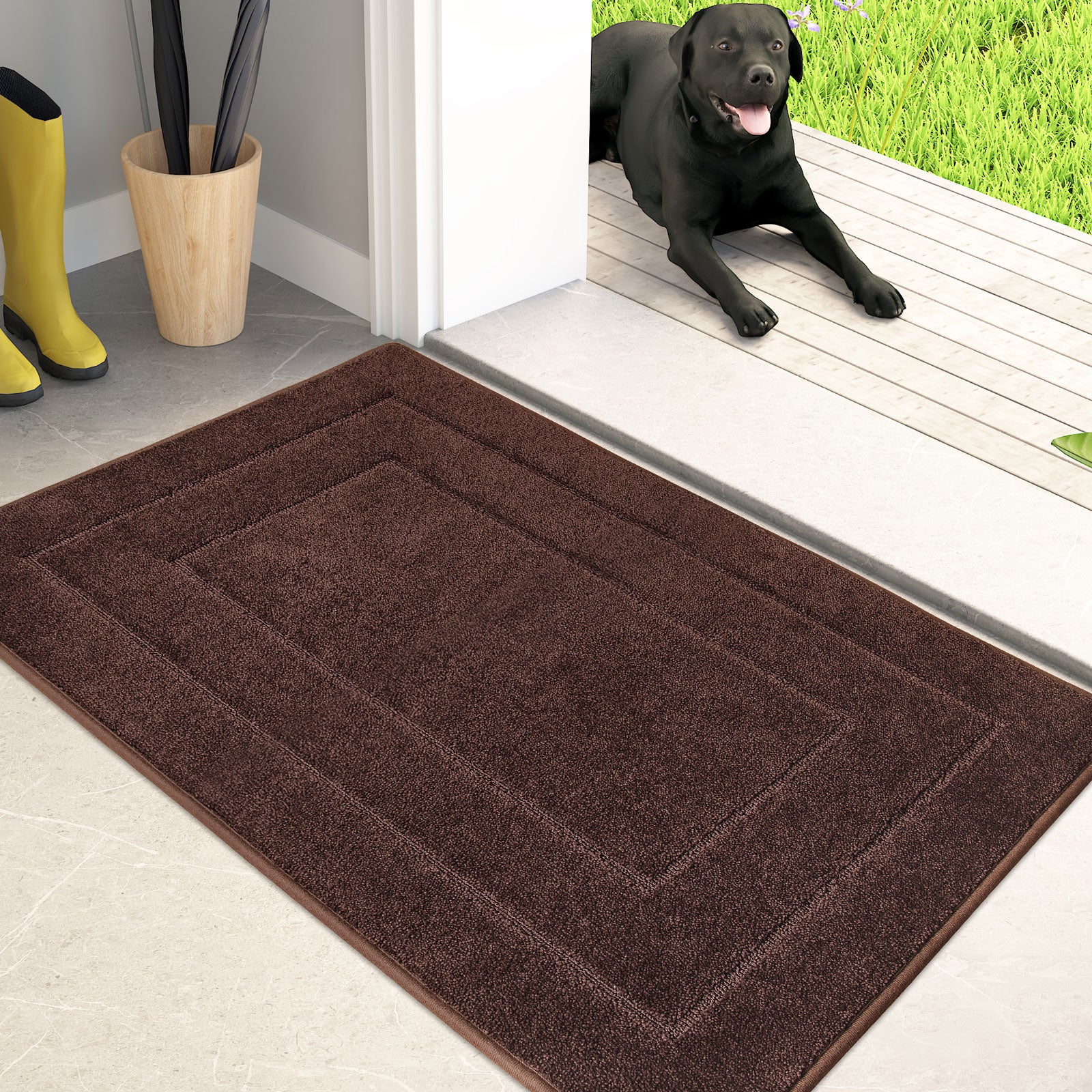 Machine Washable Bordered Dirt Trapper Door Mat
