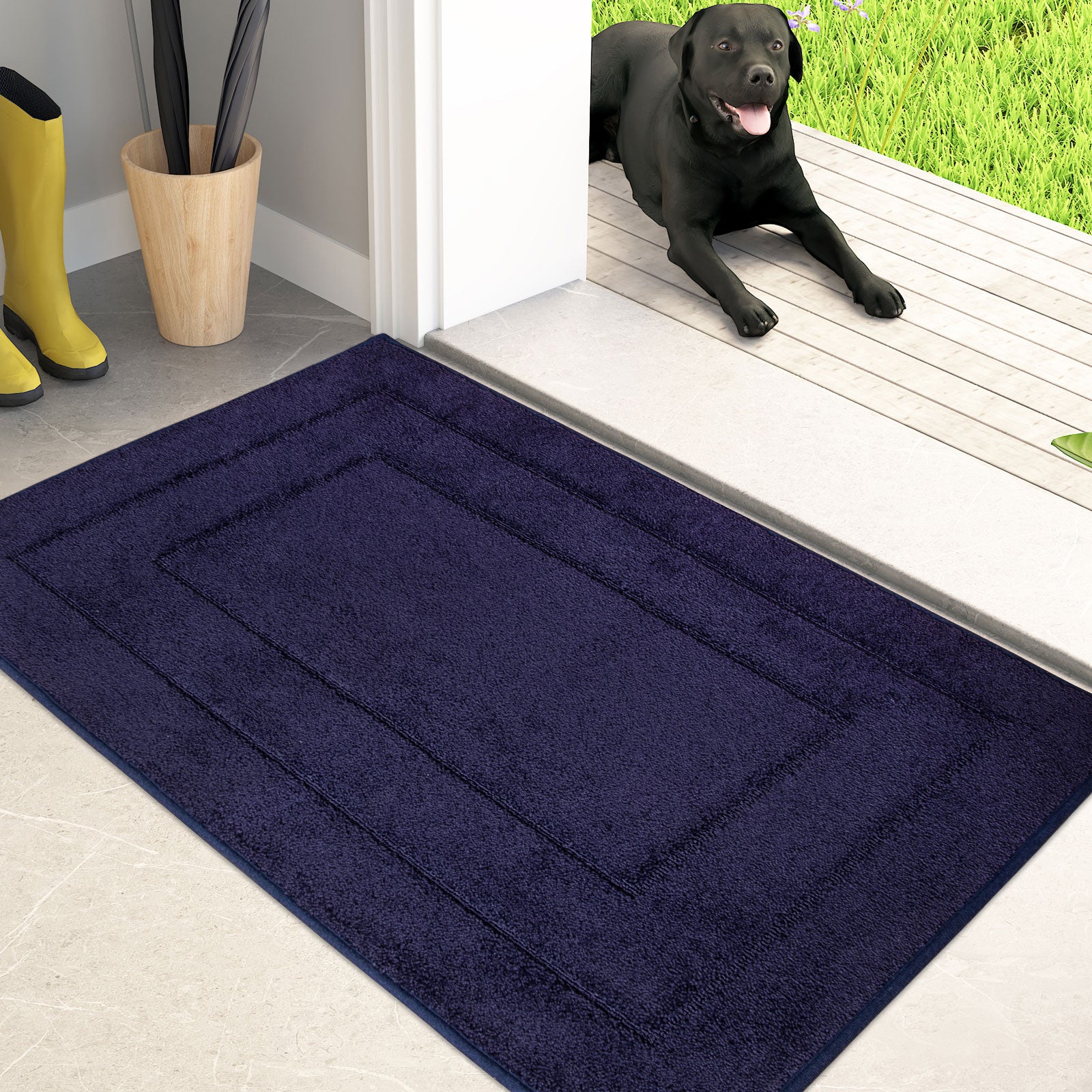 Machine Washable Bordered Dirt Trapper Door Mat