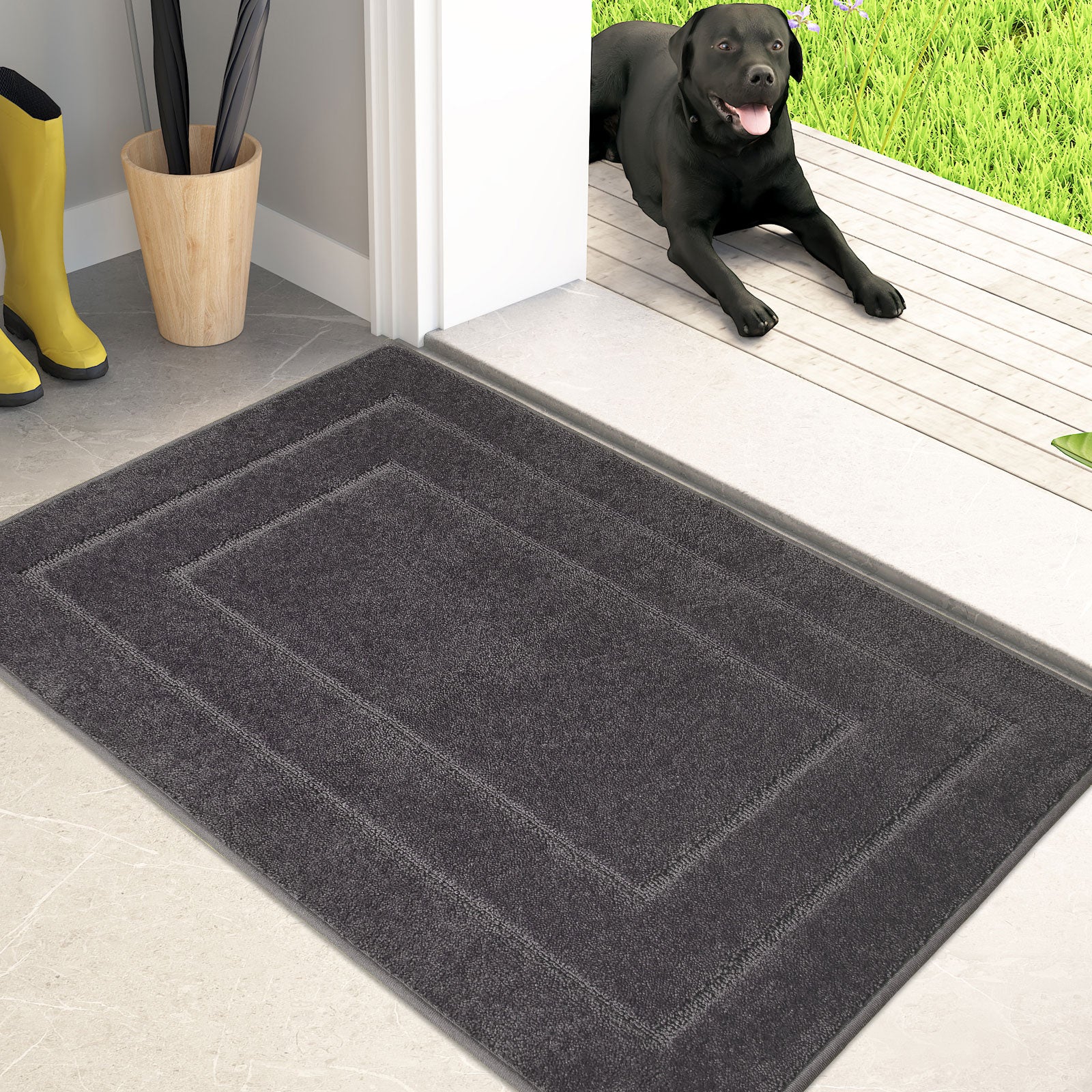 Machine Washable Bordered Dirt Trapper Door Mat