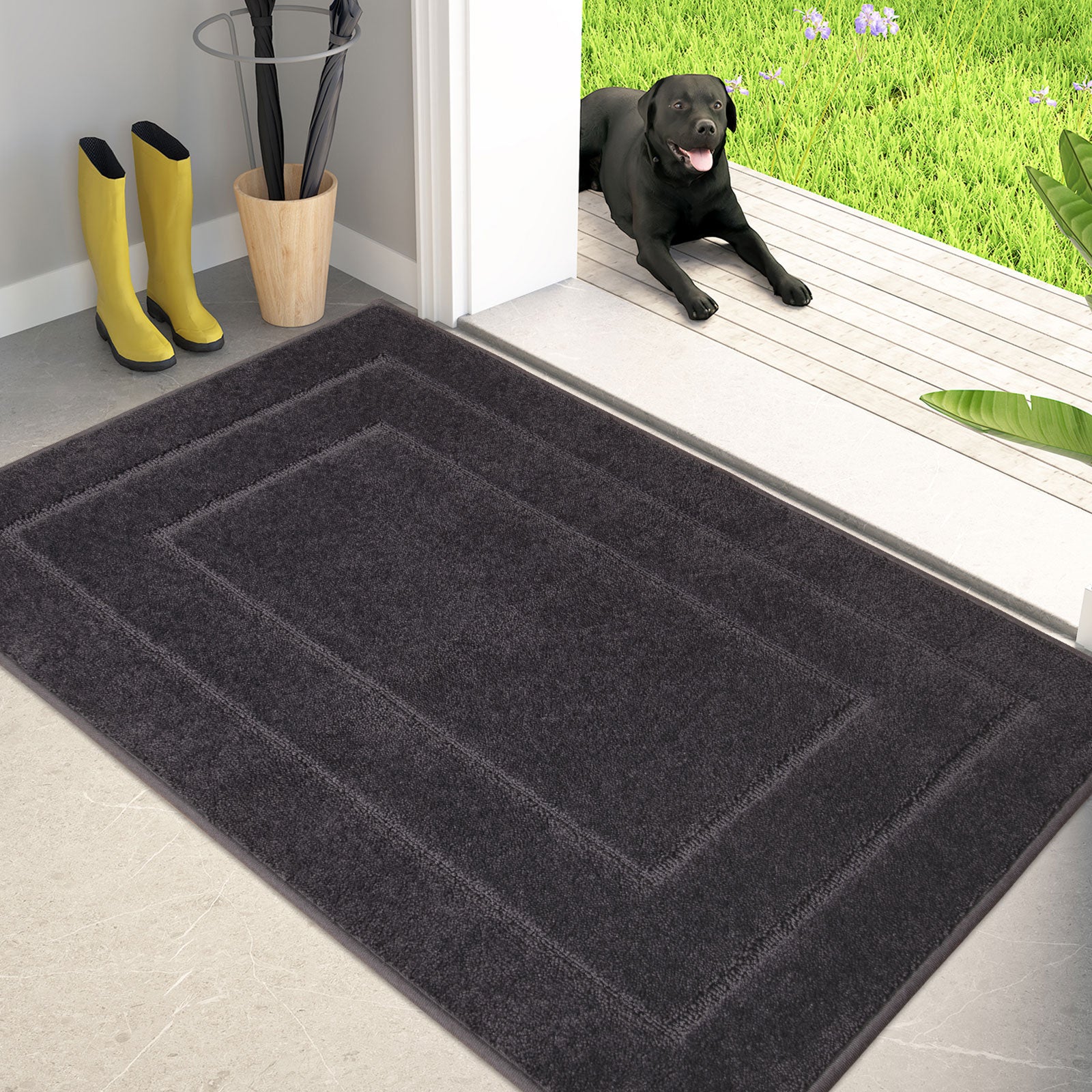 Machine Washable Bordered Dirt Trapper Door Mat
