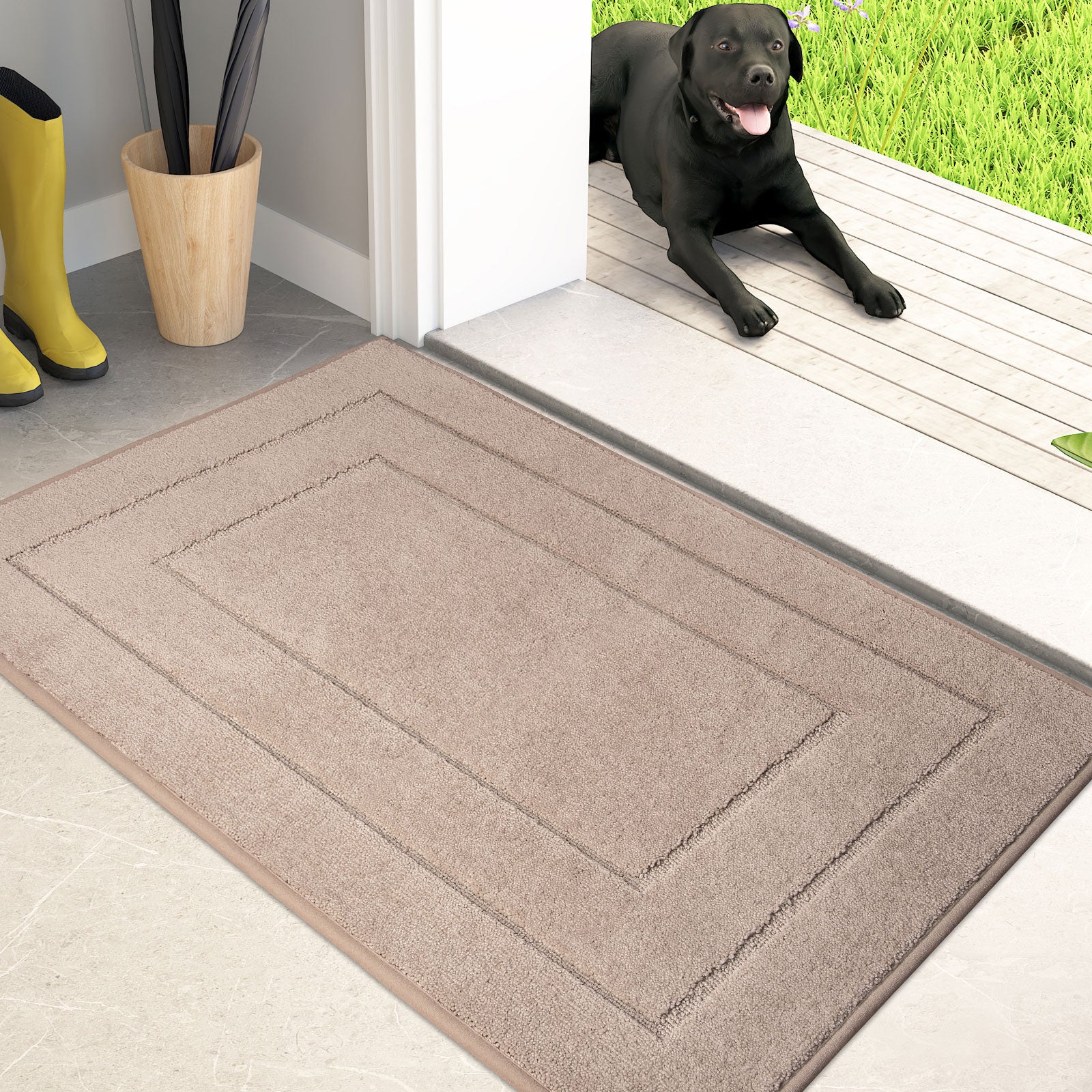 Machine Washable Bordered Dirt Trapper Door Mat