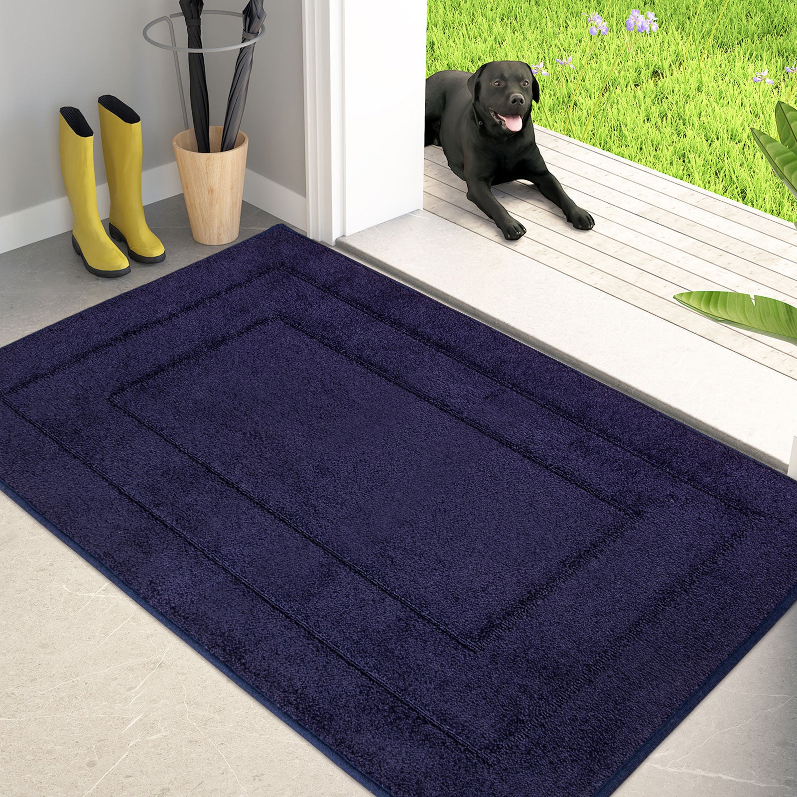 Machine Washable Bordered Dirt Trapper Door Mat