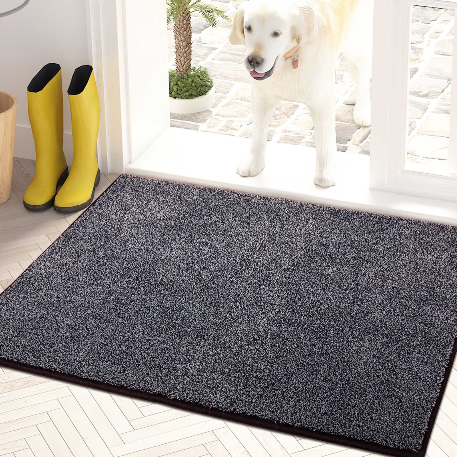 Machine Washable Solid Dirt Trapper Door Mat