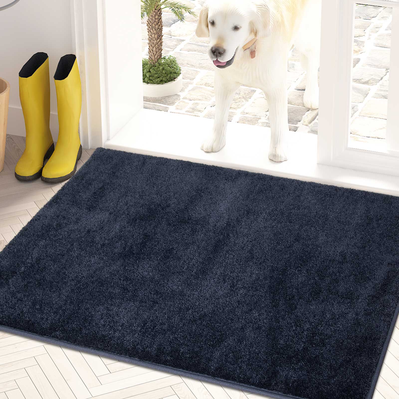 Machine Washable Solid Dirt Trapper Door Mat