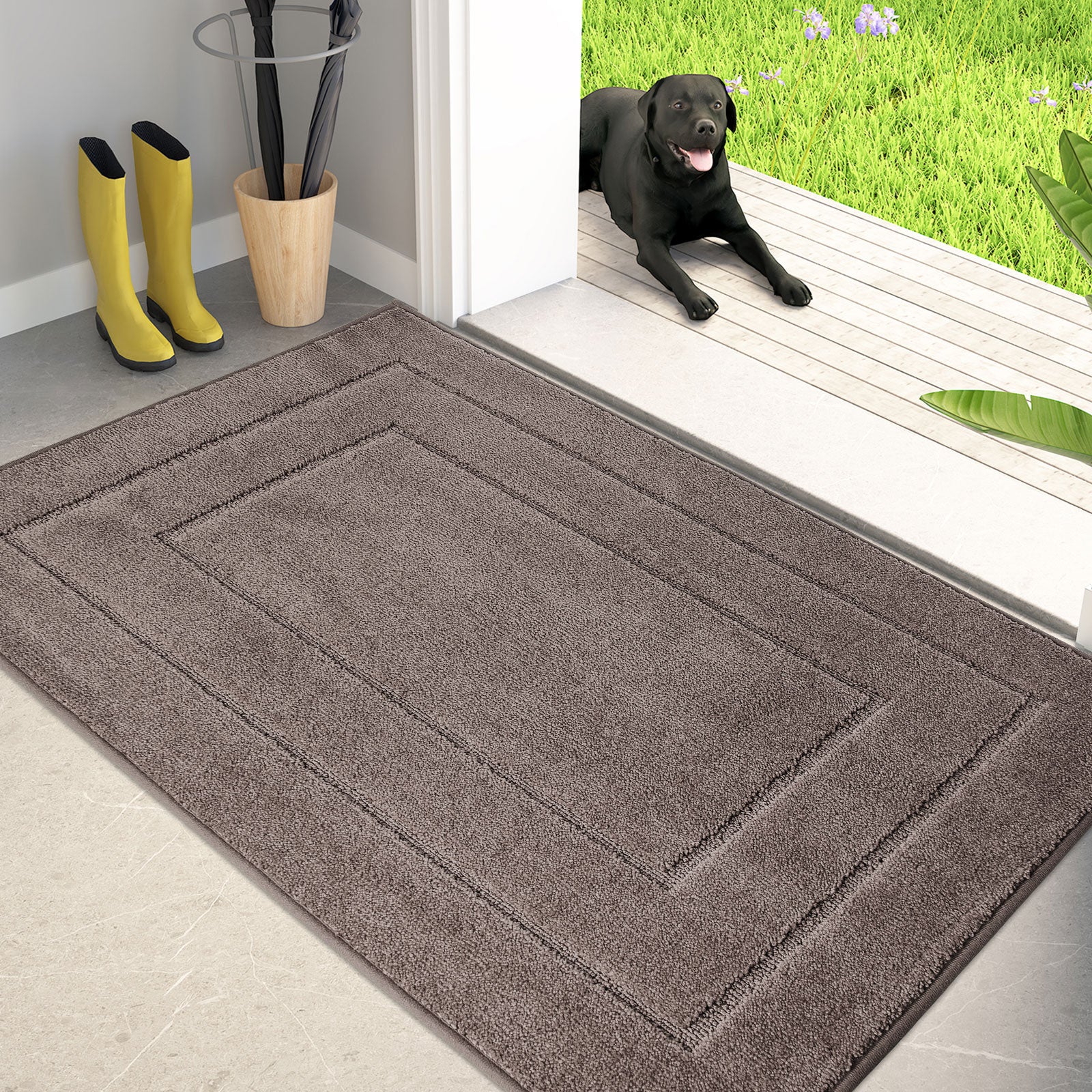 Machine Washable Bordered Dirt Trapper Door Mat