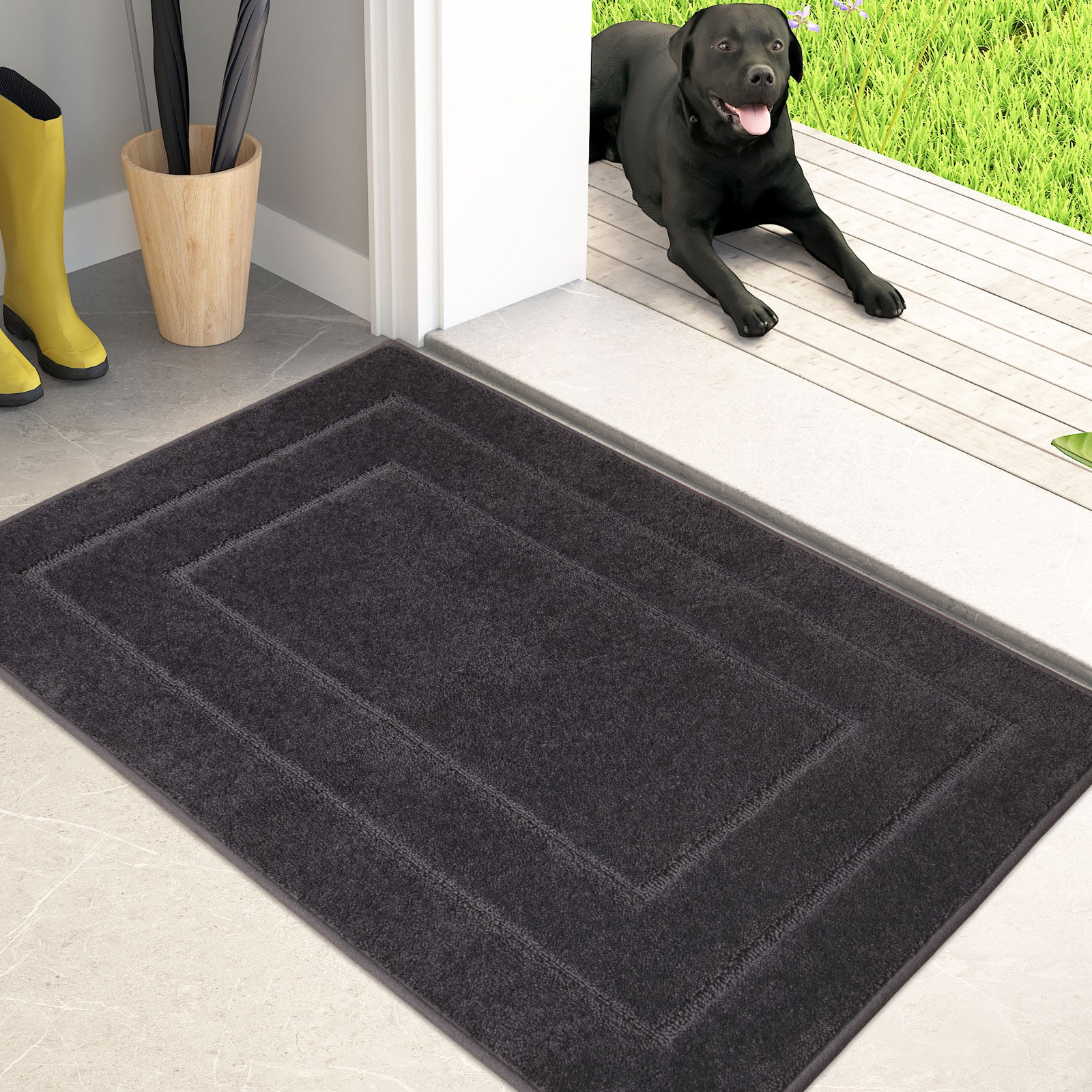 Machine Washable Bordered Dirt Trapper Door Mat
