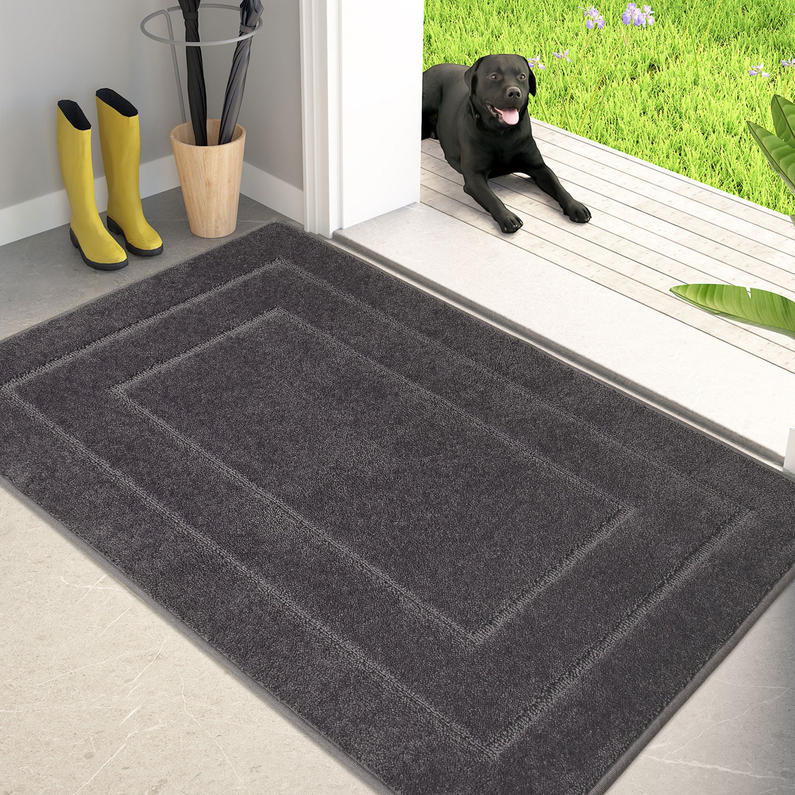 Machine Washable Bordered Dirt Trapper Door Mat