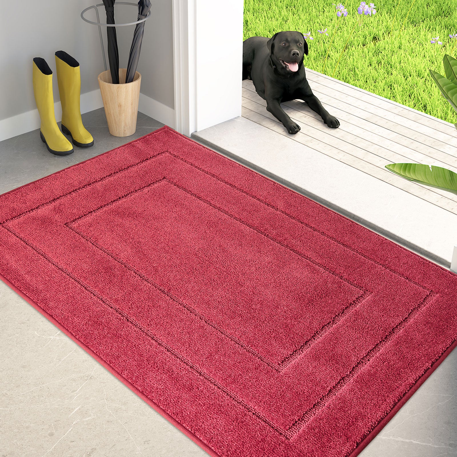 Machine Washable Bordered Dirt Trapper Door Mat