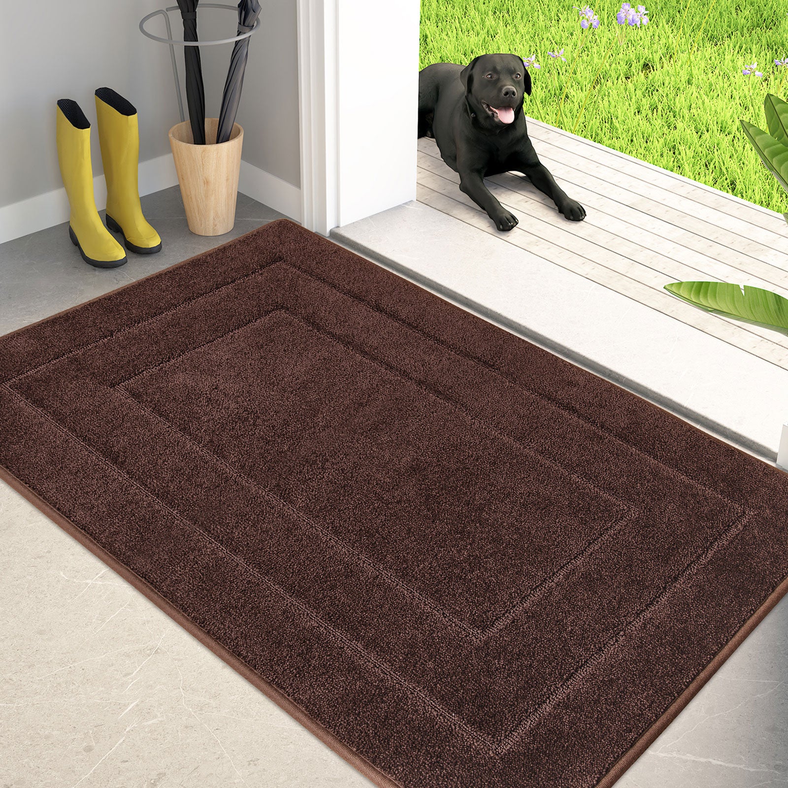 Machine Washable Bordered Dirt Trapper Door Mat