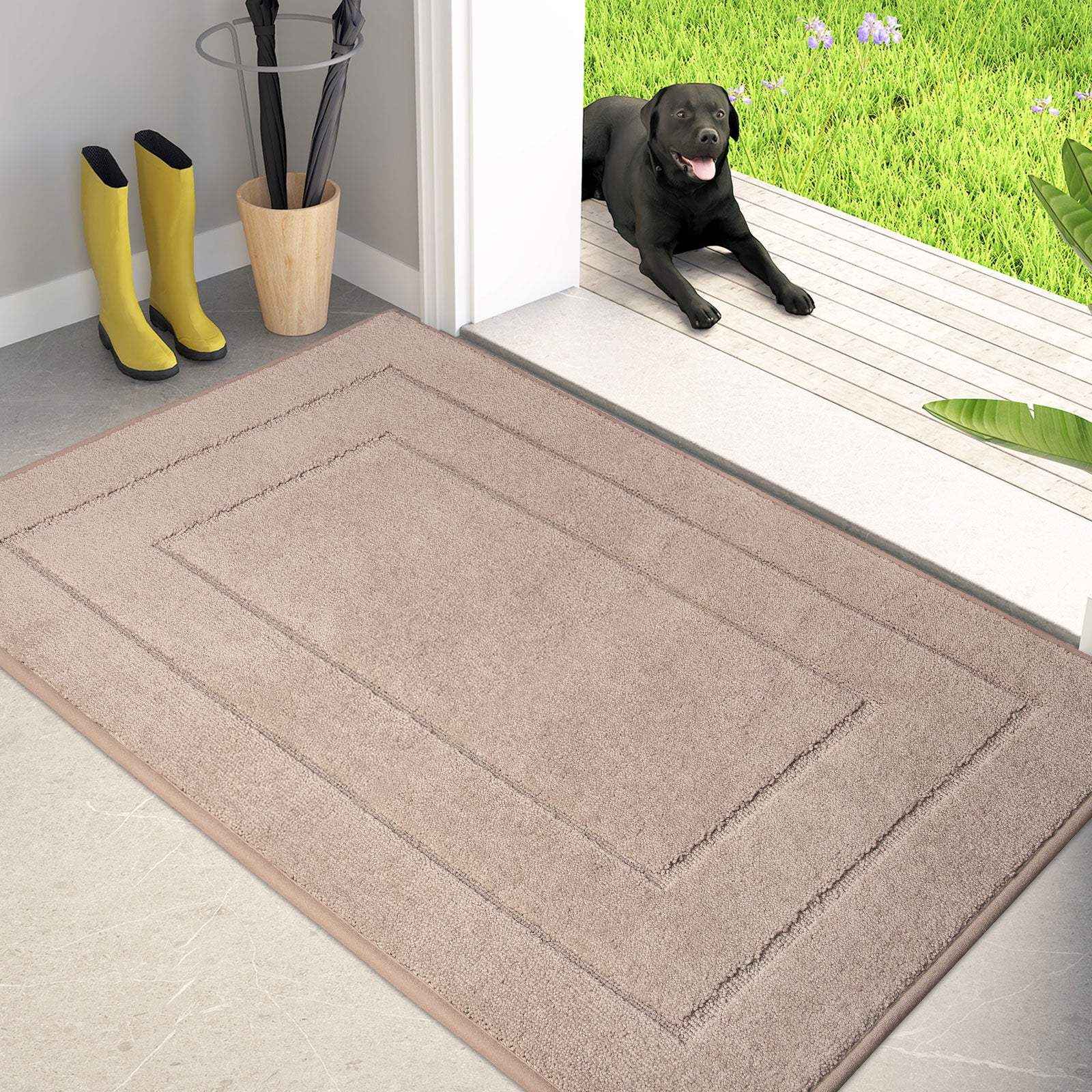 Machine Washable Bordered Dirt Trapper Door Mat