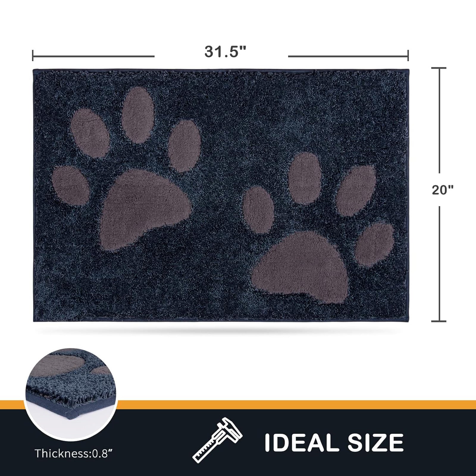 Machine Washable Paw Pattern Dirt Trapper Door Mat