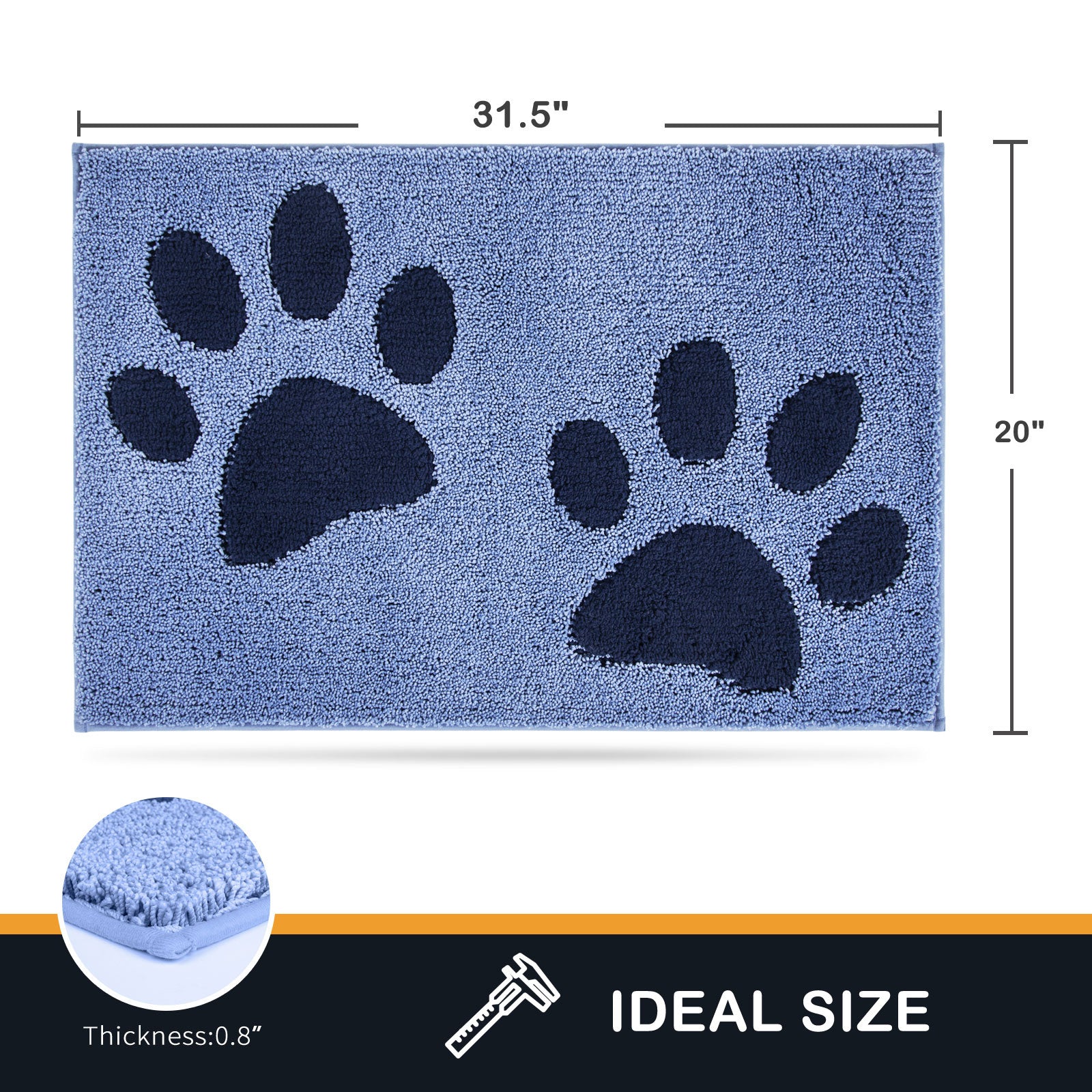 Machine Washable Paw Pattern Dirt Trapper Door Mat