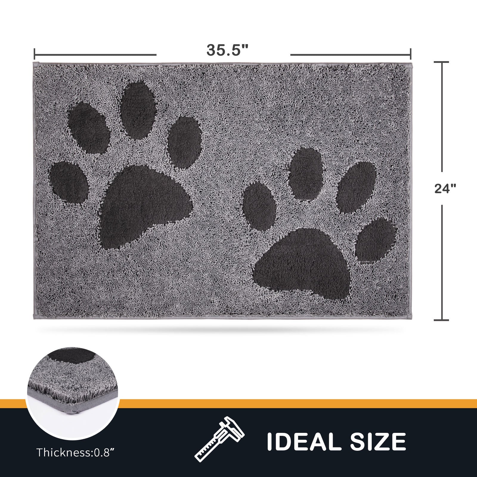 Machine Washable Paw Pattern Dirt Trapper Door Mat