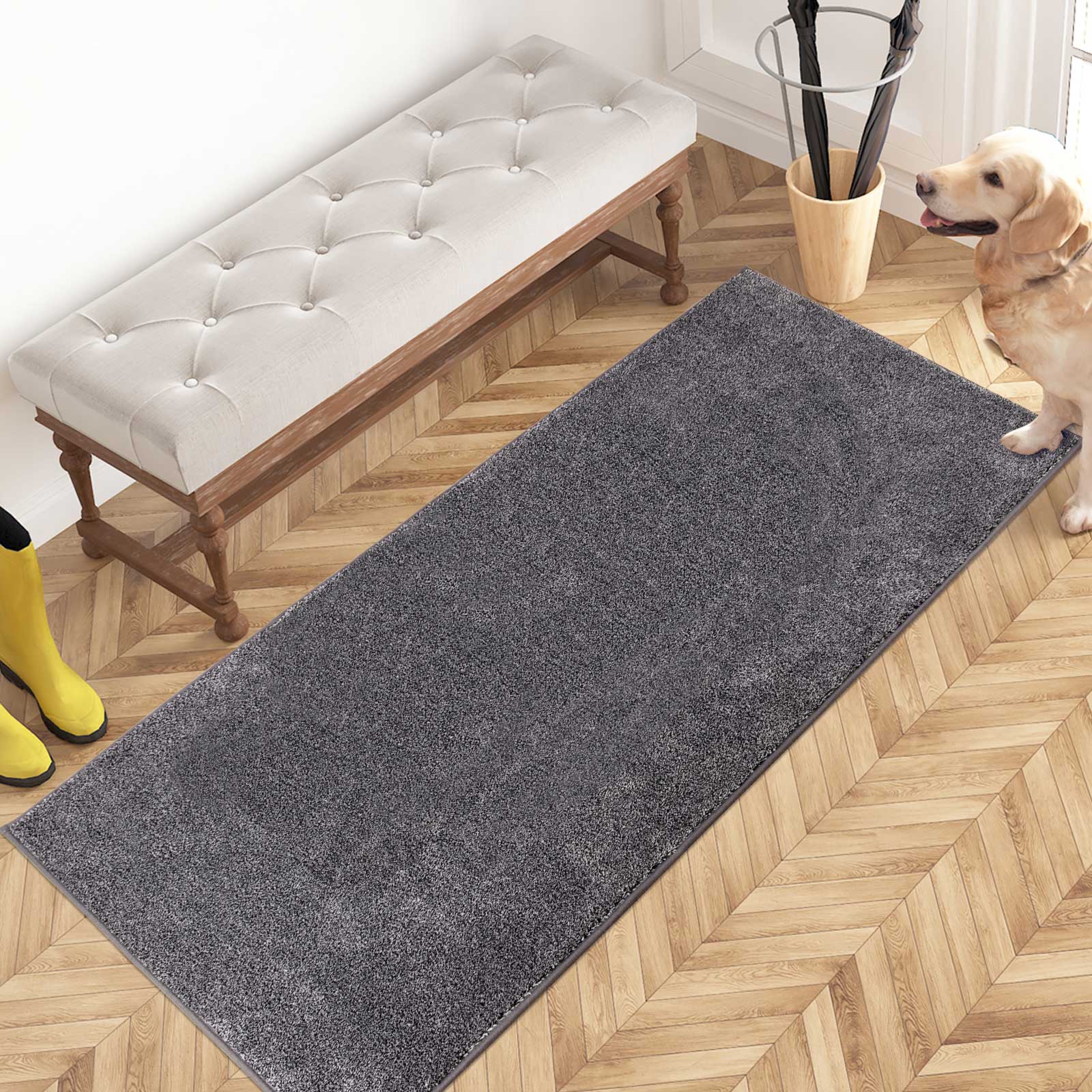 Machine Washable Solid Dirt Trapper Door Mat