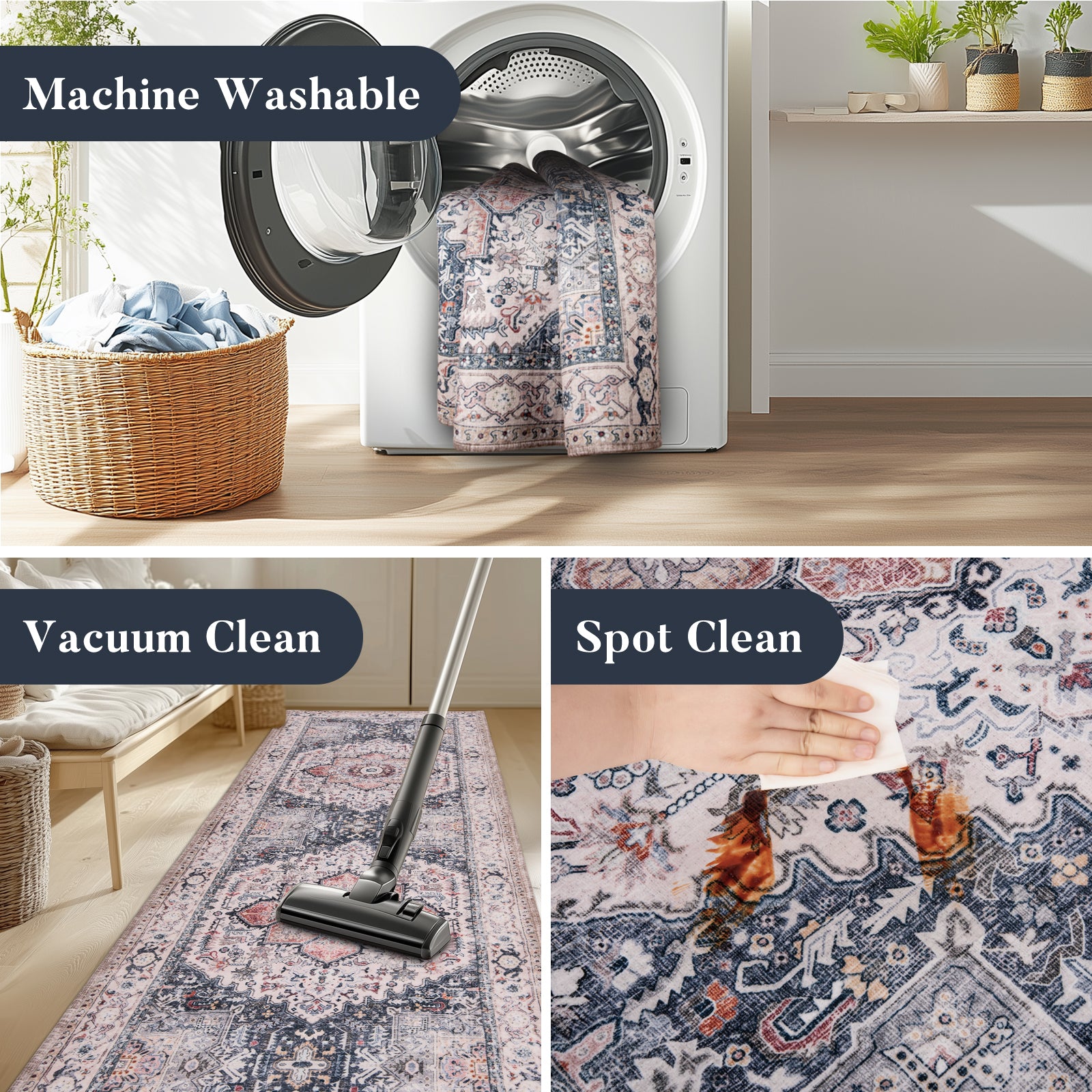 Machine Washable Farmhouse Boho Area Rug