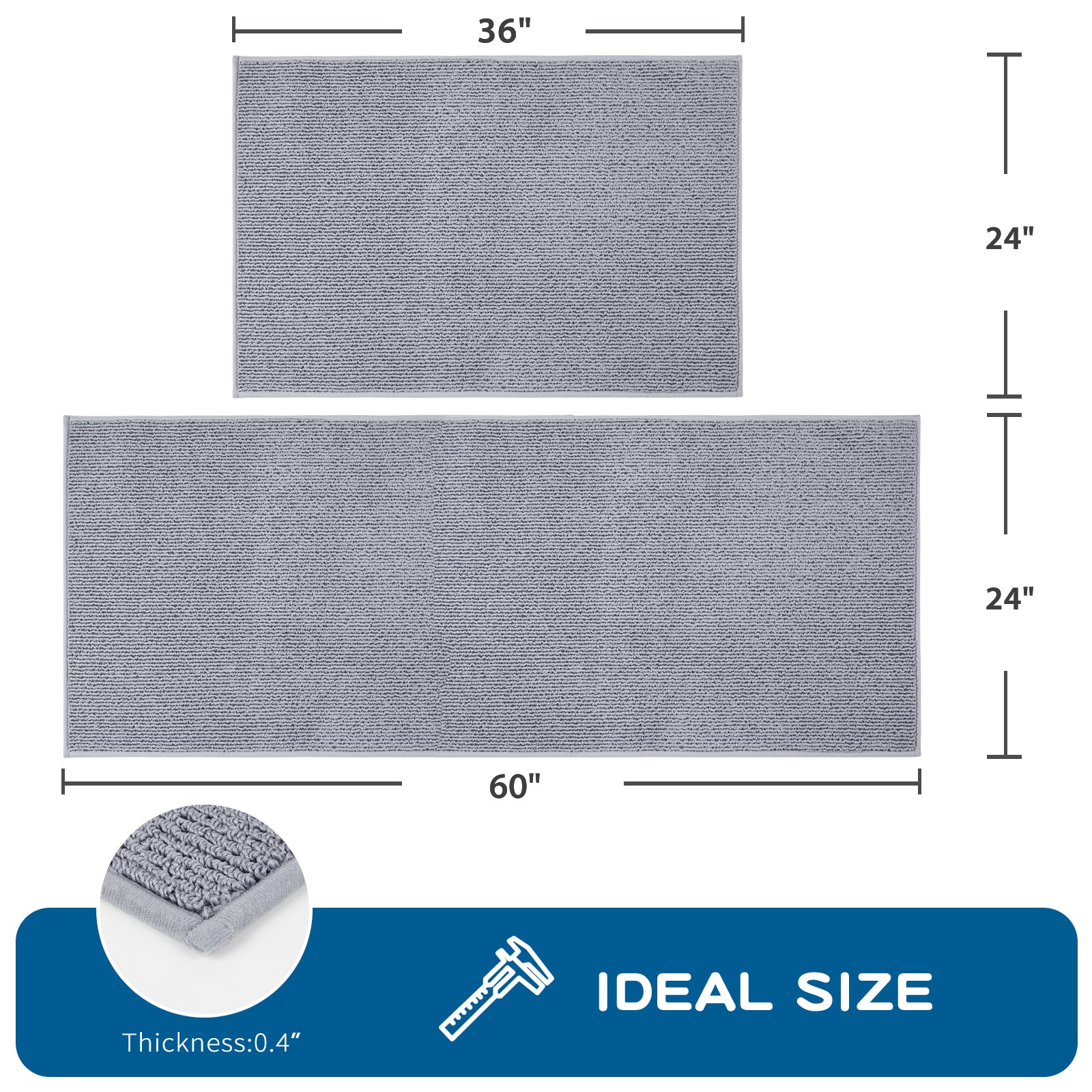Machine Washable Solid Kitchen Rug