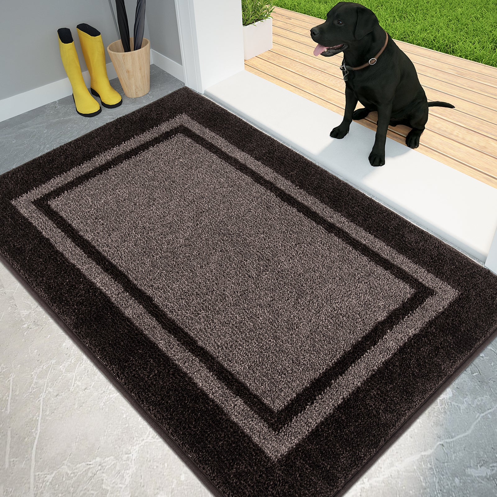 Machine Washable Bordered Dirt Trapper Door Mat