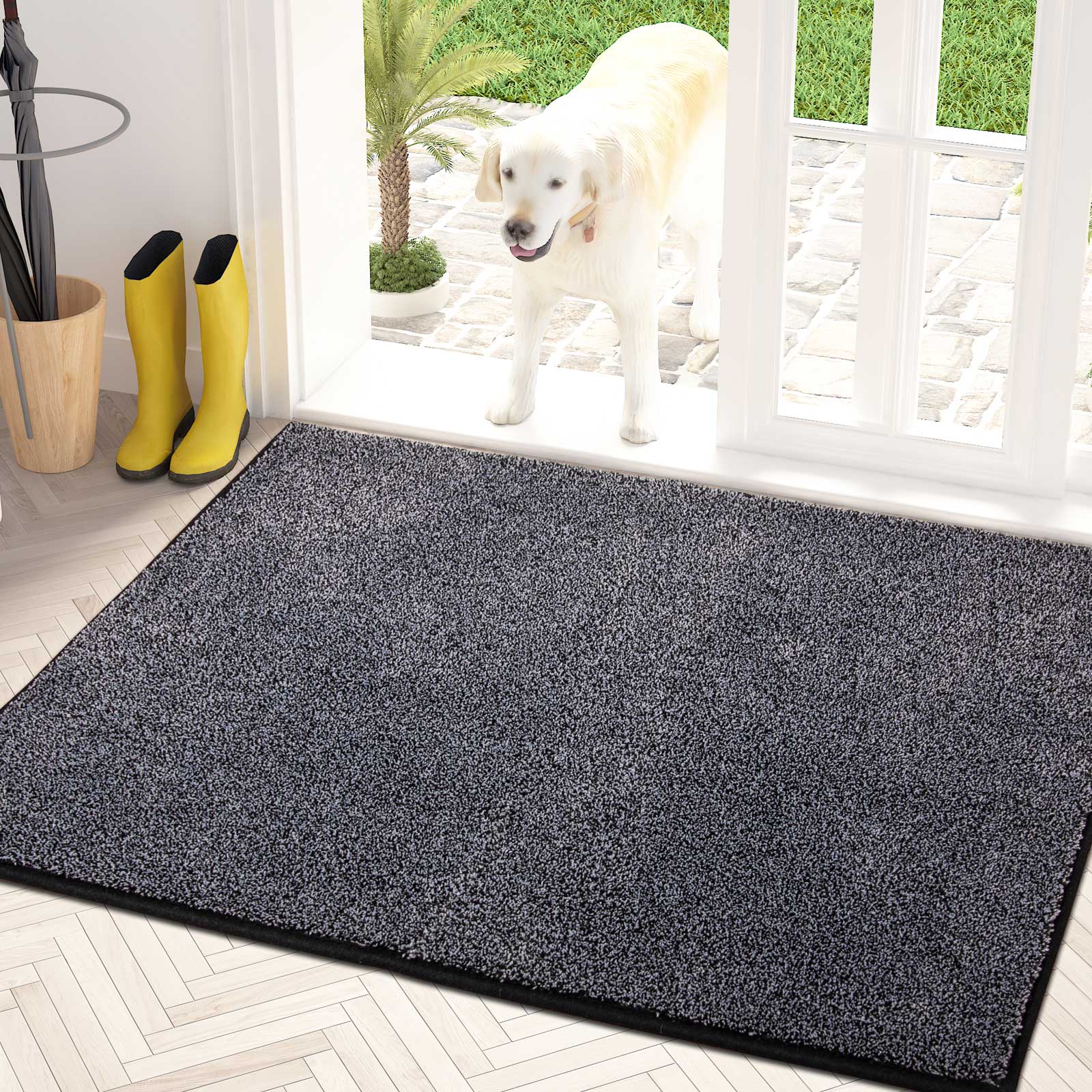 Machine Washable Solid Dirt Trapper Door Mat