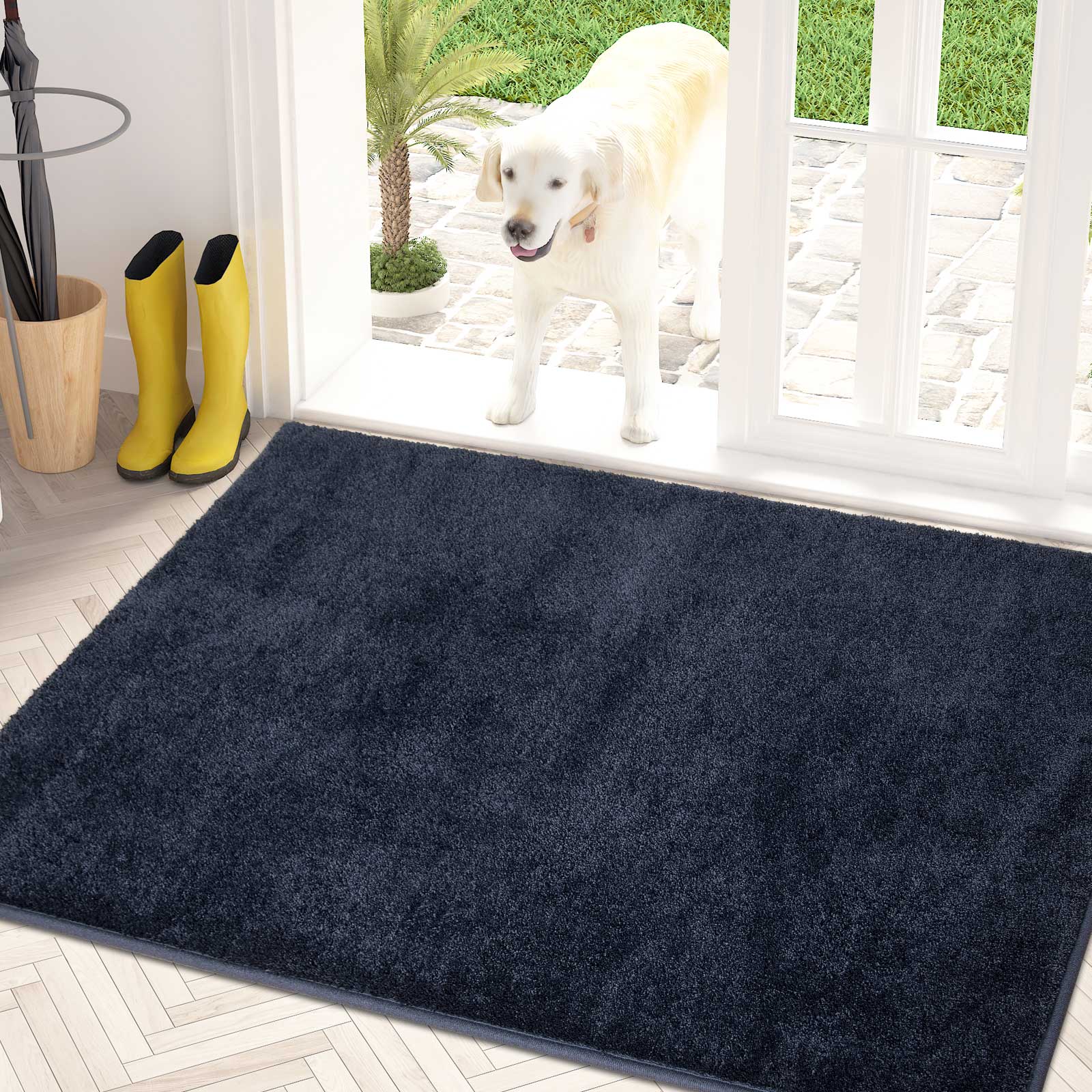 Machine Washable Solid Dirt Trapper Door Mat