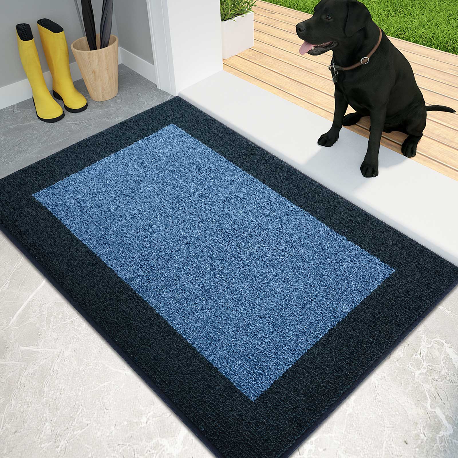 Machine Washable Bordered Dirt Trapper Door Mat