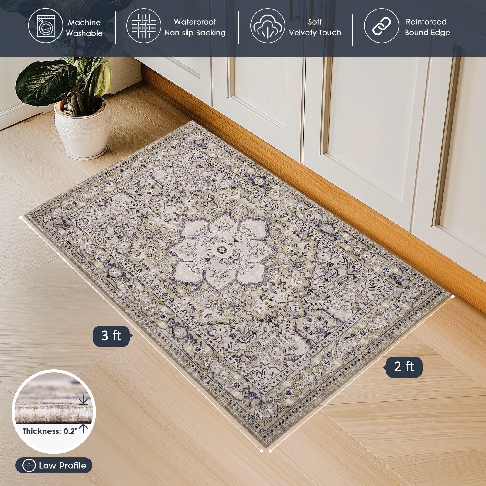 Machine Washable Farmhouse Boho Area Rug