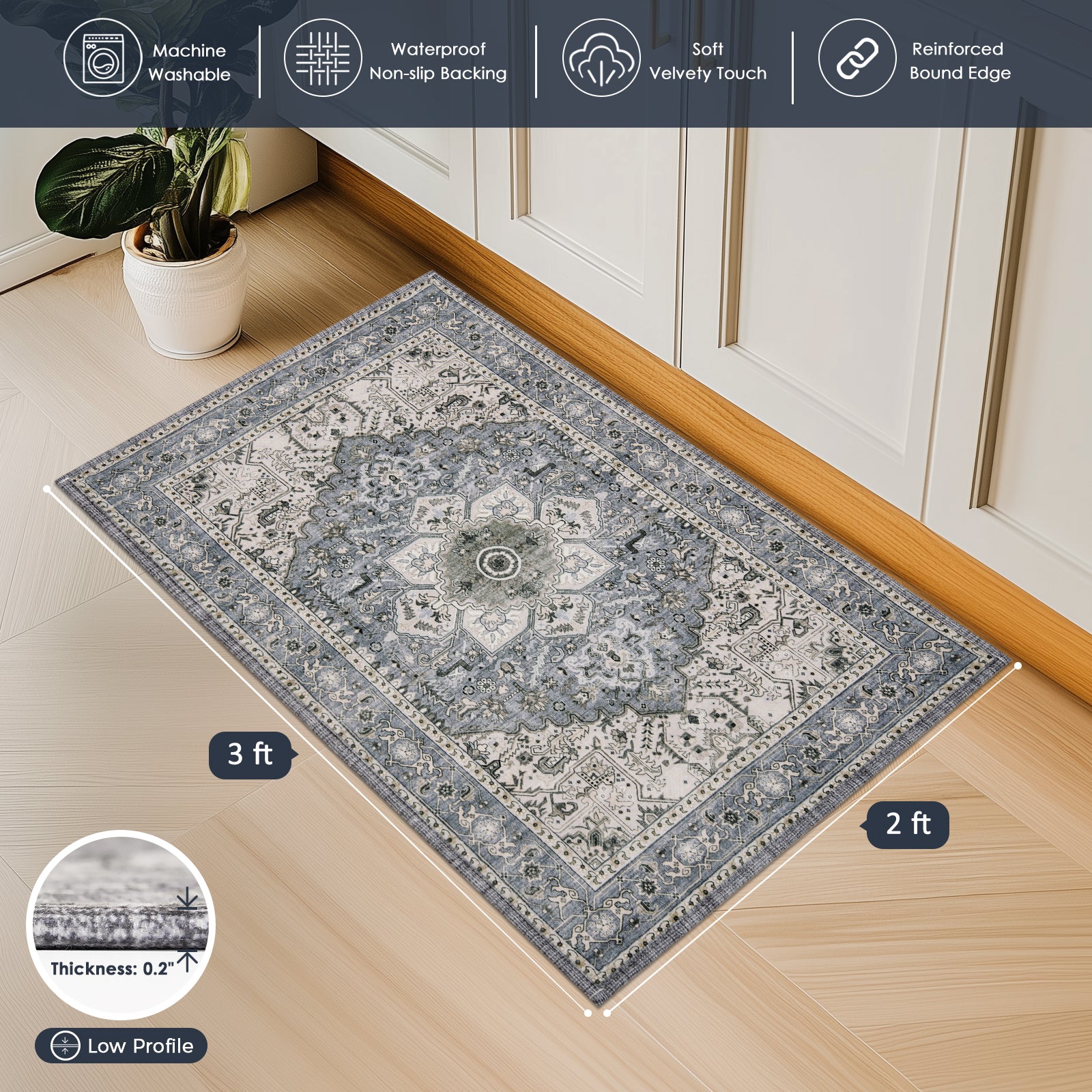 Machine Washable Farmhouse Boho Area Rug