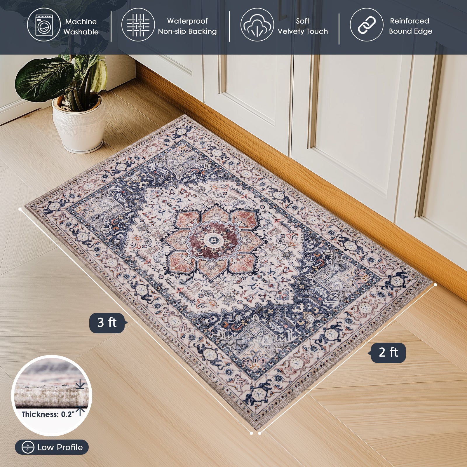 Machine Washable Farmhouse Boho Area Rug