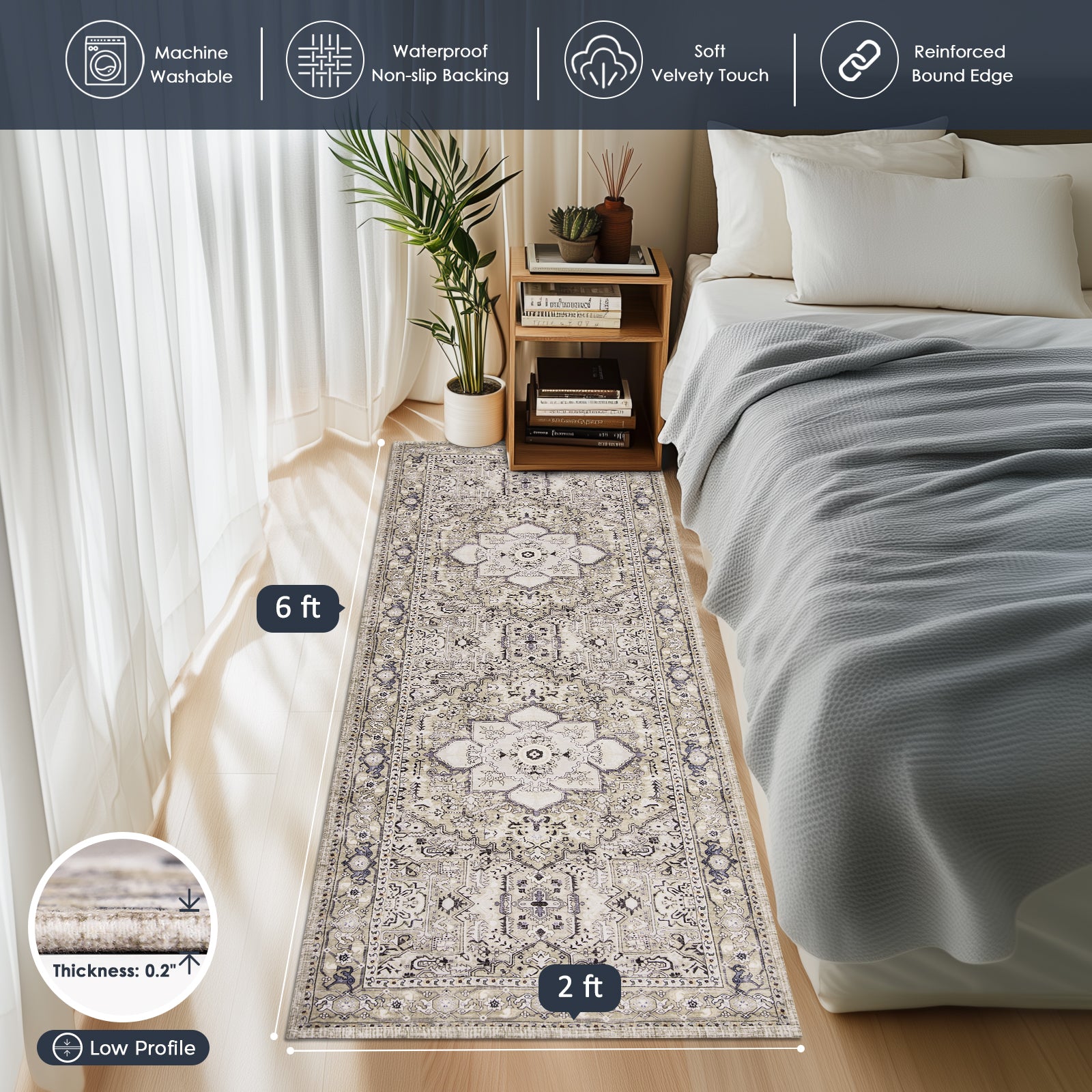 Machine Washable Farmhouse Boho Area Rug