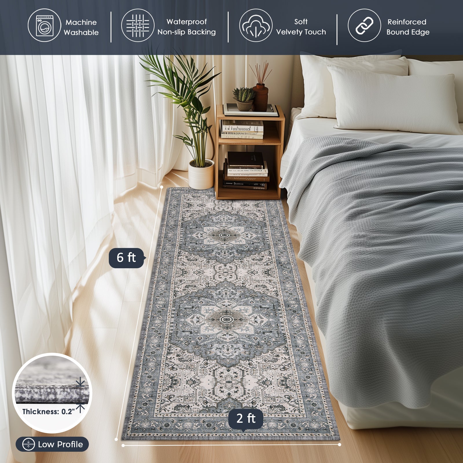 Machine Washable Farmhouse Boho Area Rug