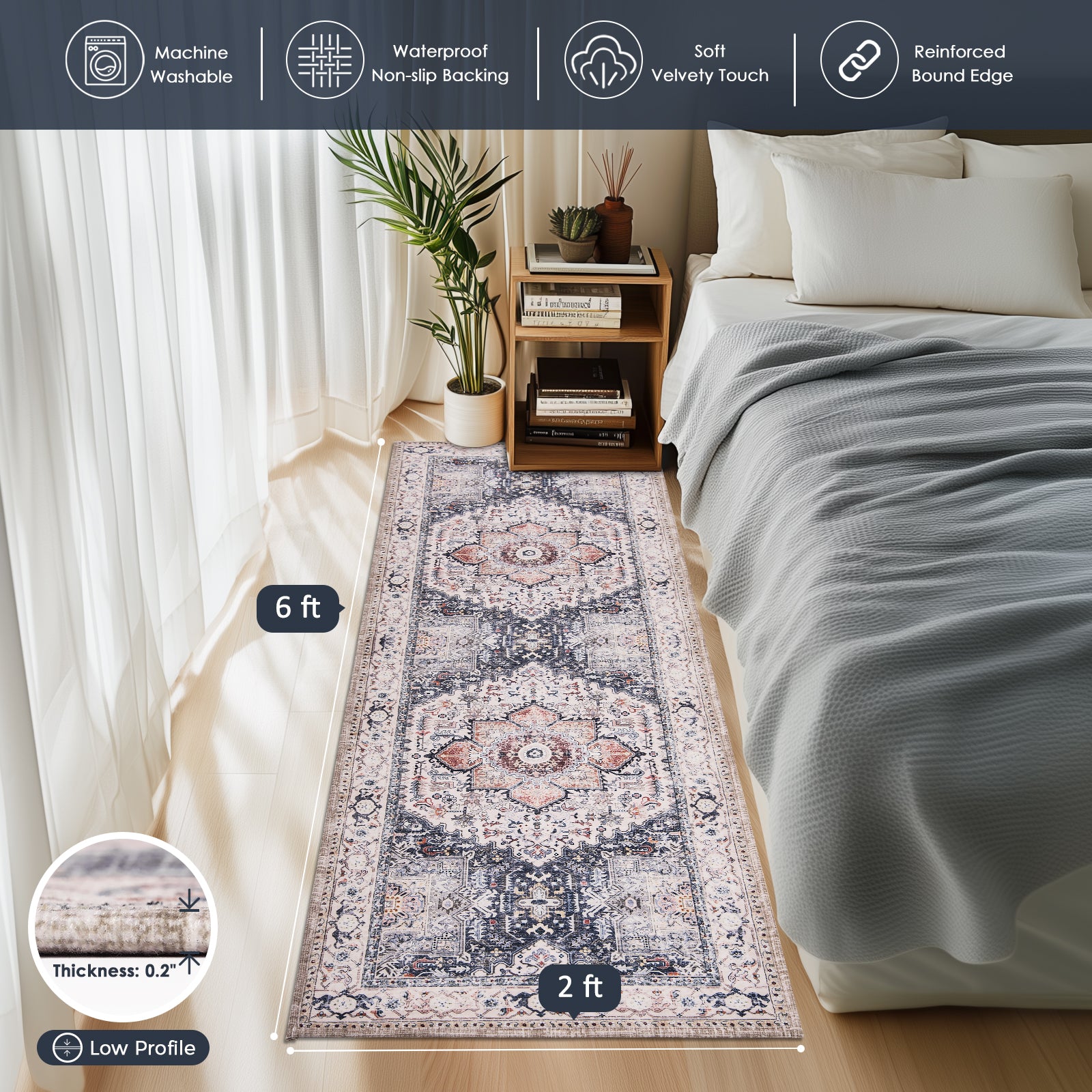 Machine Washable Farmhouse Boho Area Rug